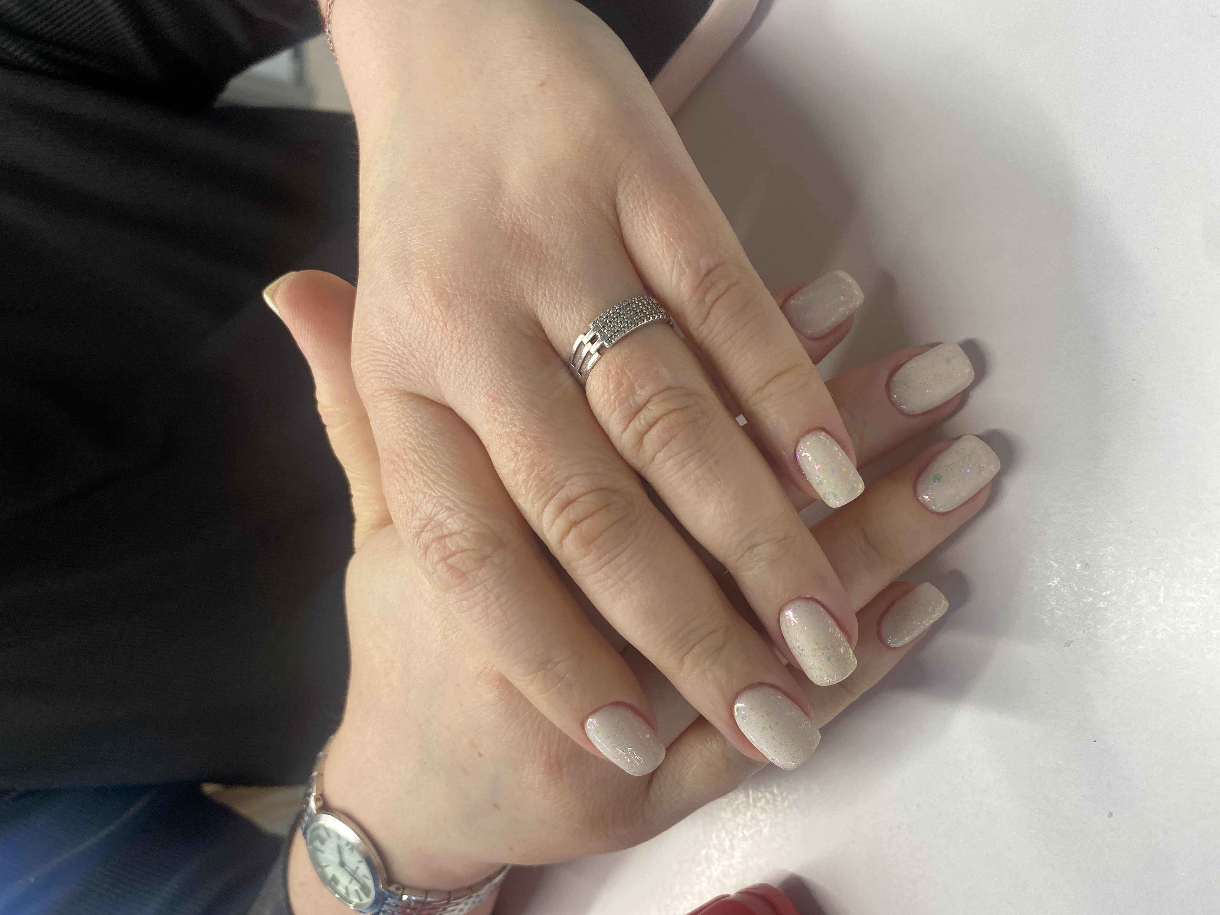 однотон, Маникюр, лак с блестками, на каждый день, молочный