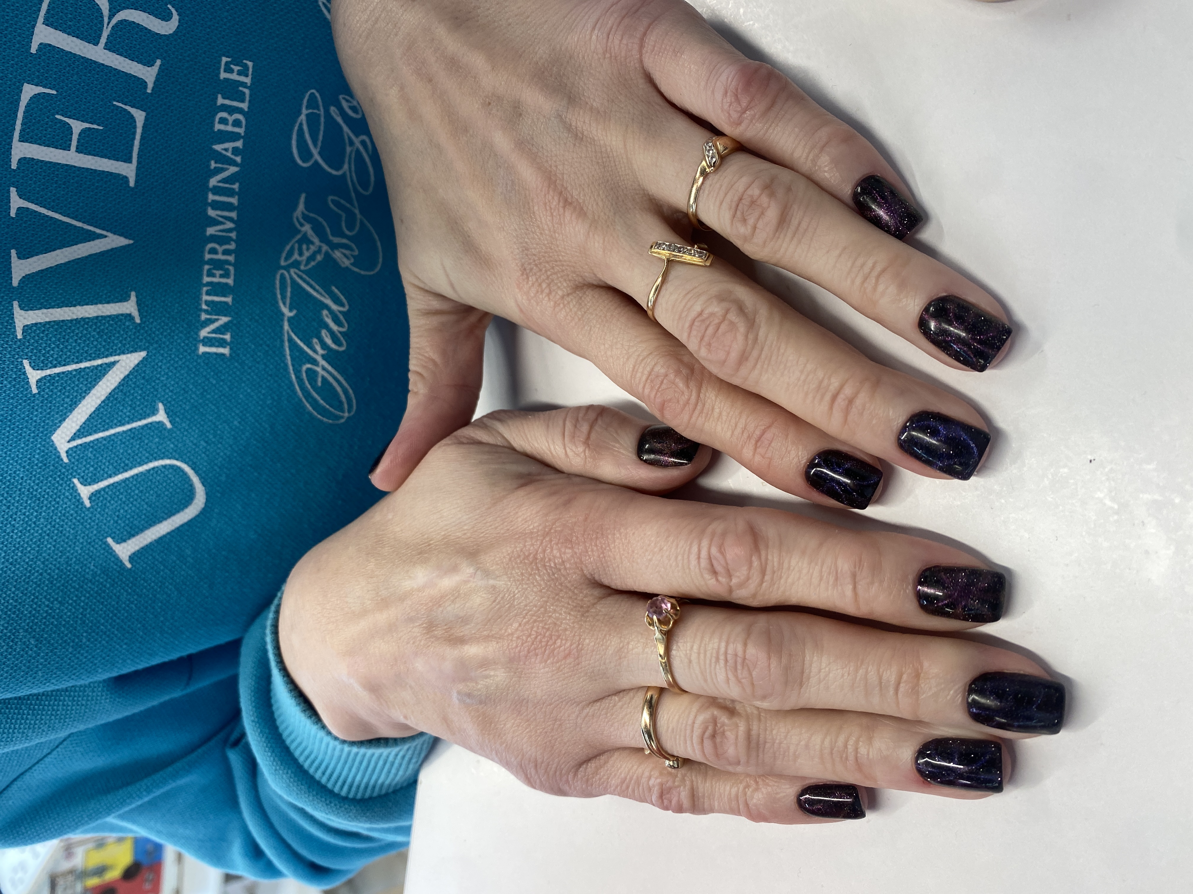 Маникюр, однотон, кошачий глаз, на каждый день, черный