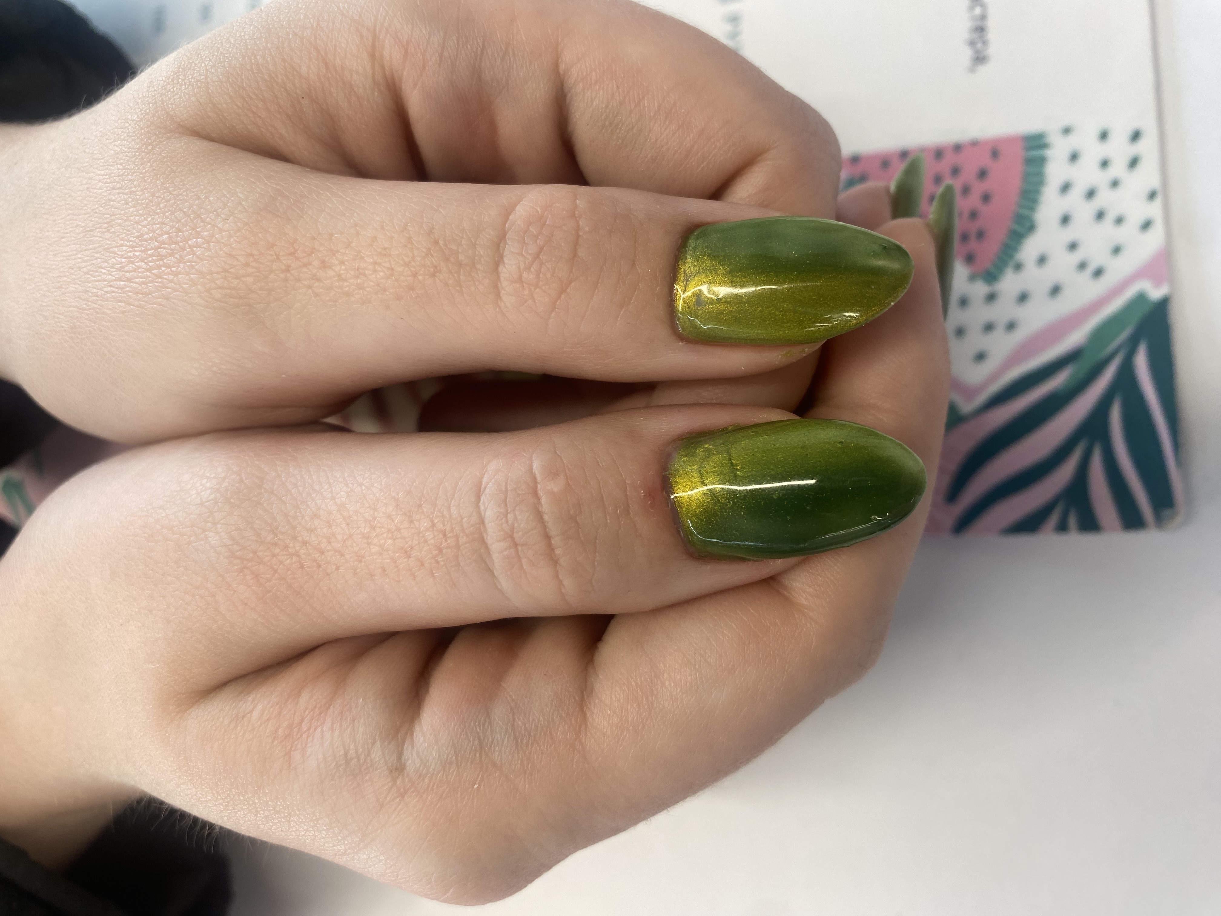 однотон, Маникюр, кошачий глаз, нежный, зеленый