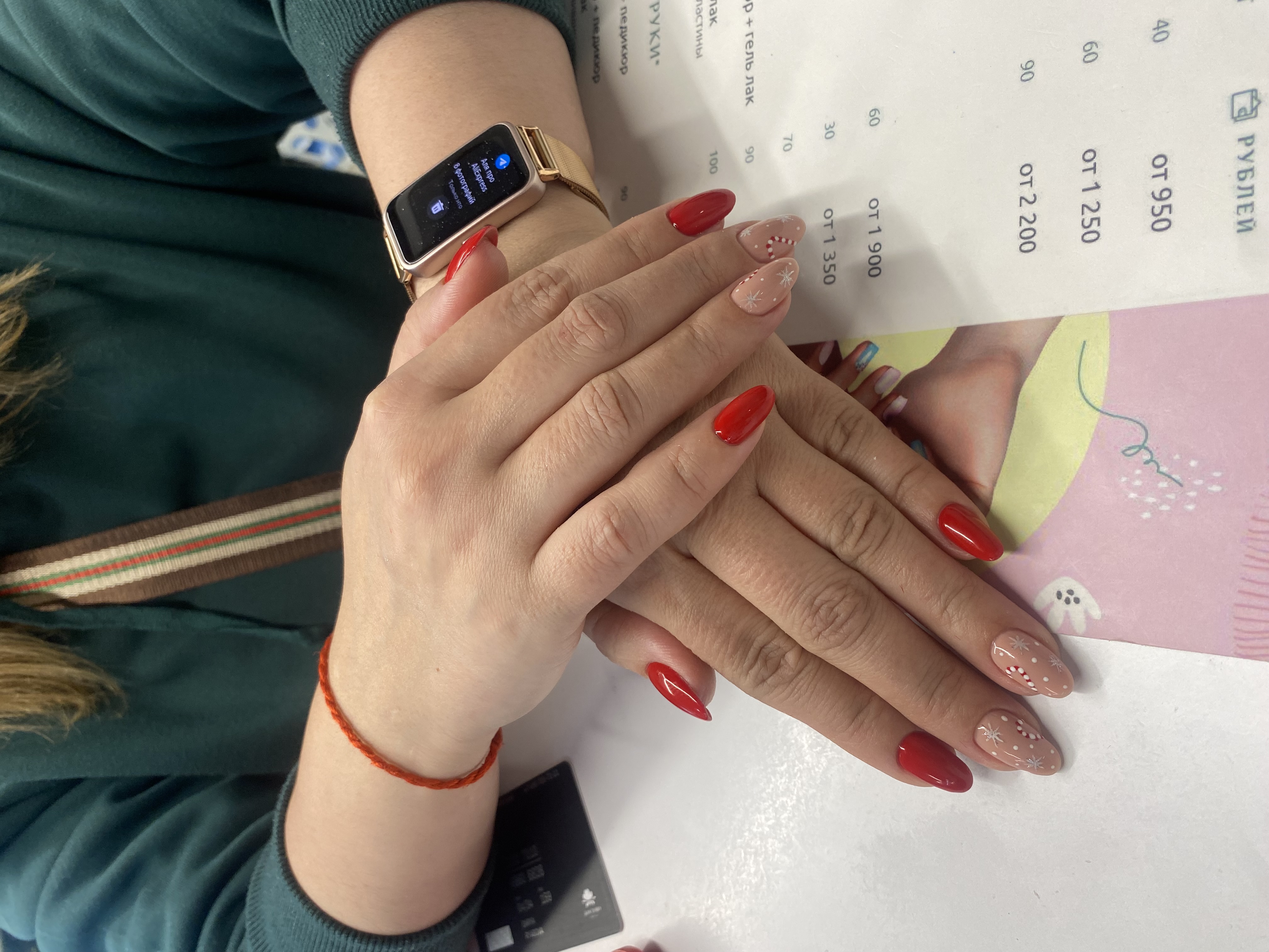 дизайн, Маникюр, красный, комбинированный, новогодний, карамельная трость, снежинка