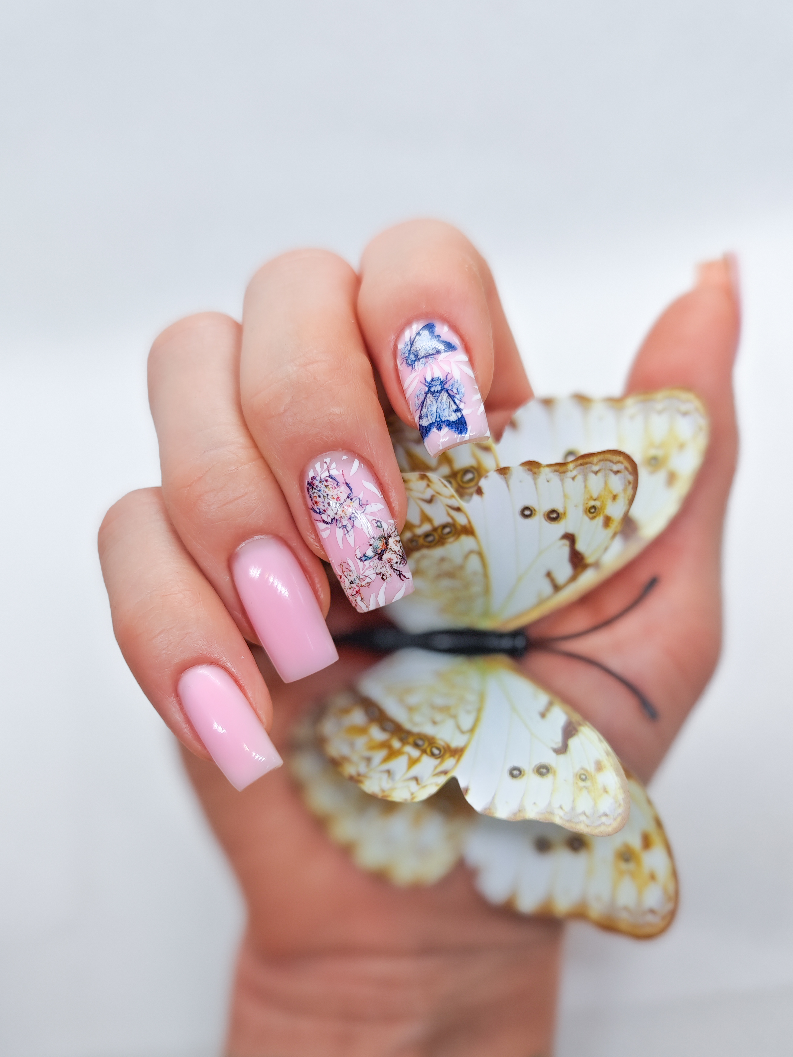 дизайн, аромат весны  , комбинированный, Маникюр, жуки, на каждый день, наклейка, голубой, оригинальный