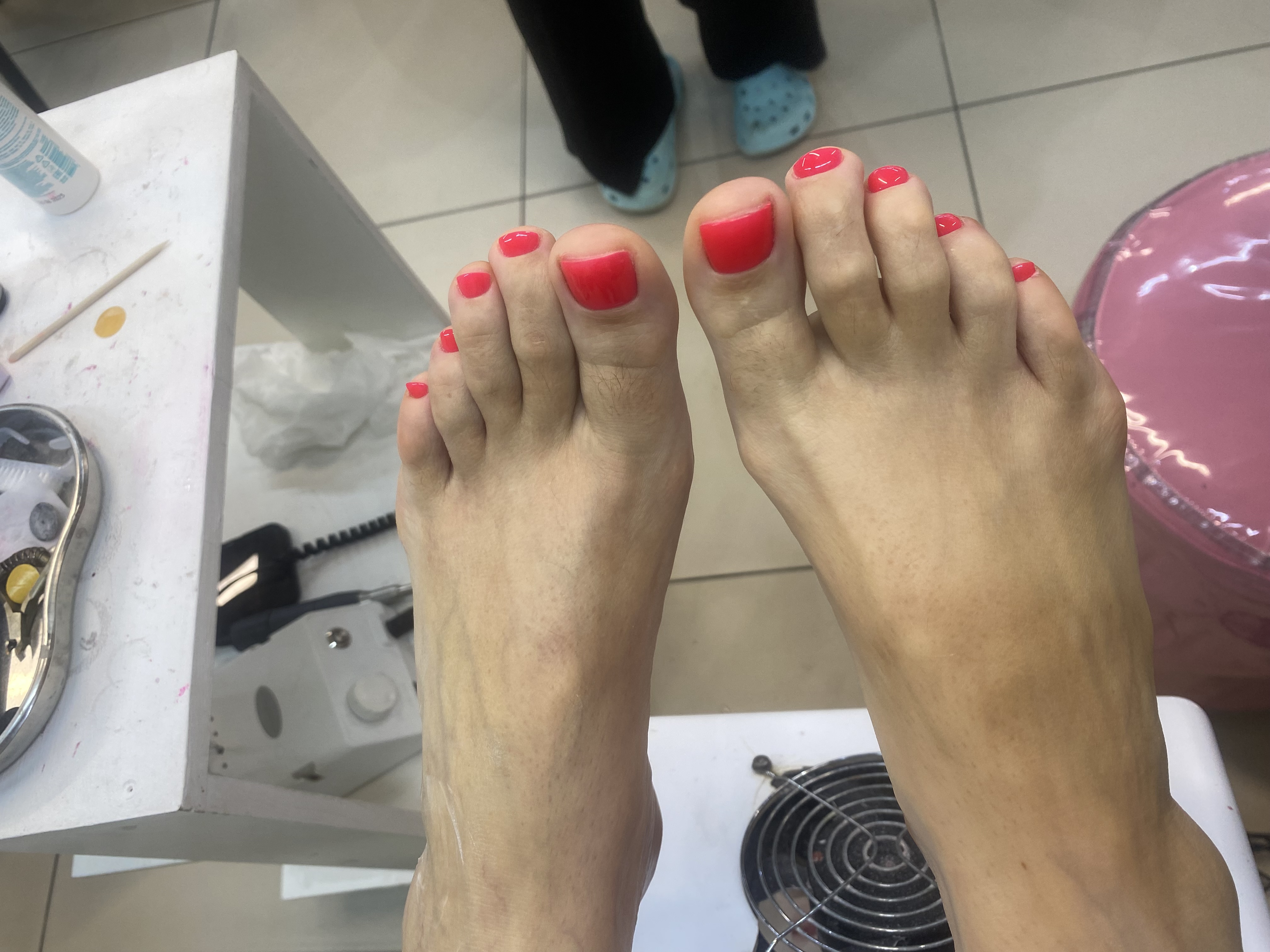 однотон, Педикюр, на каждый день, коралловый