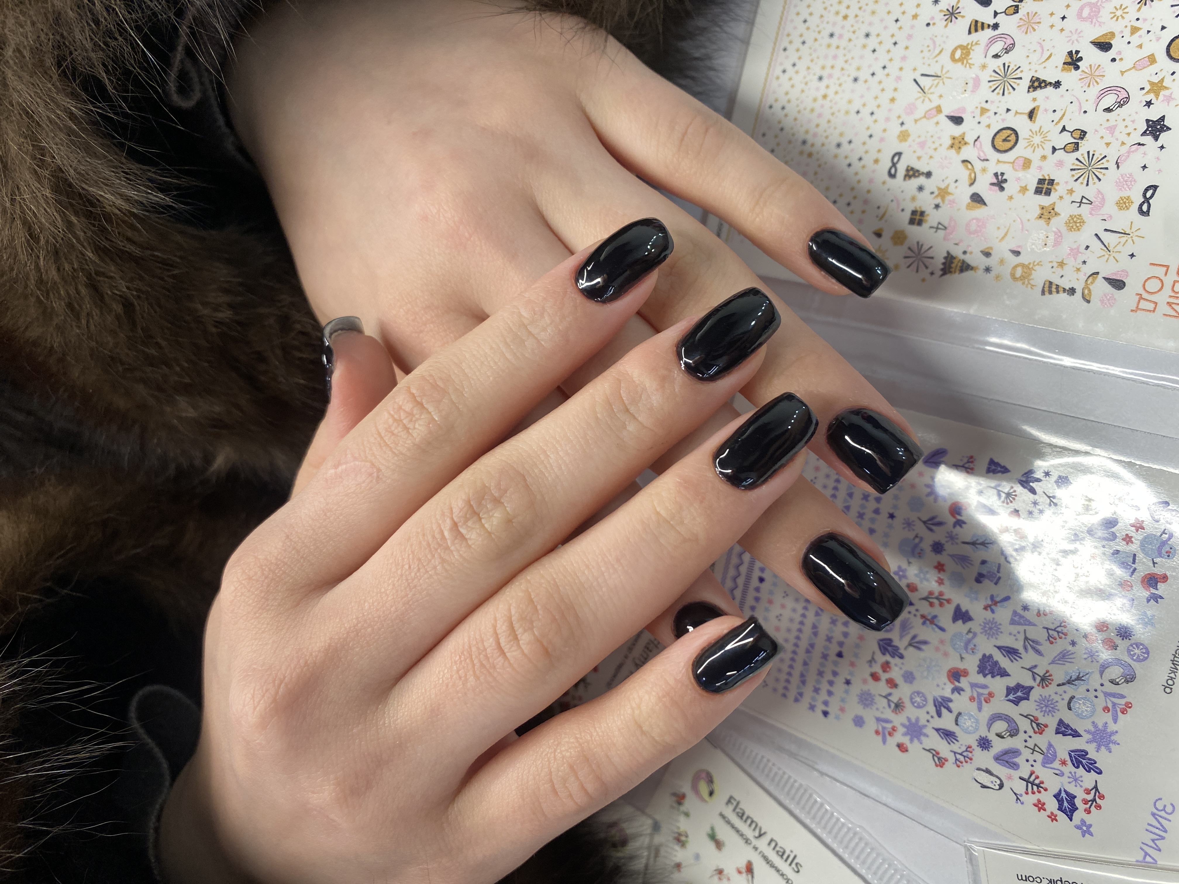 однотон, Маникюр, черный, на каждый день