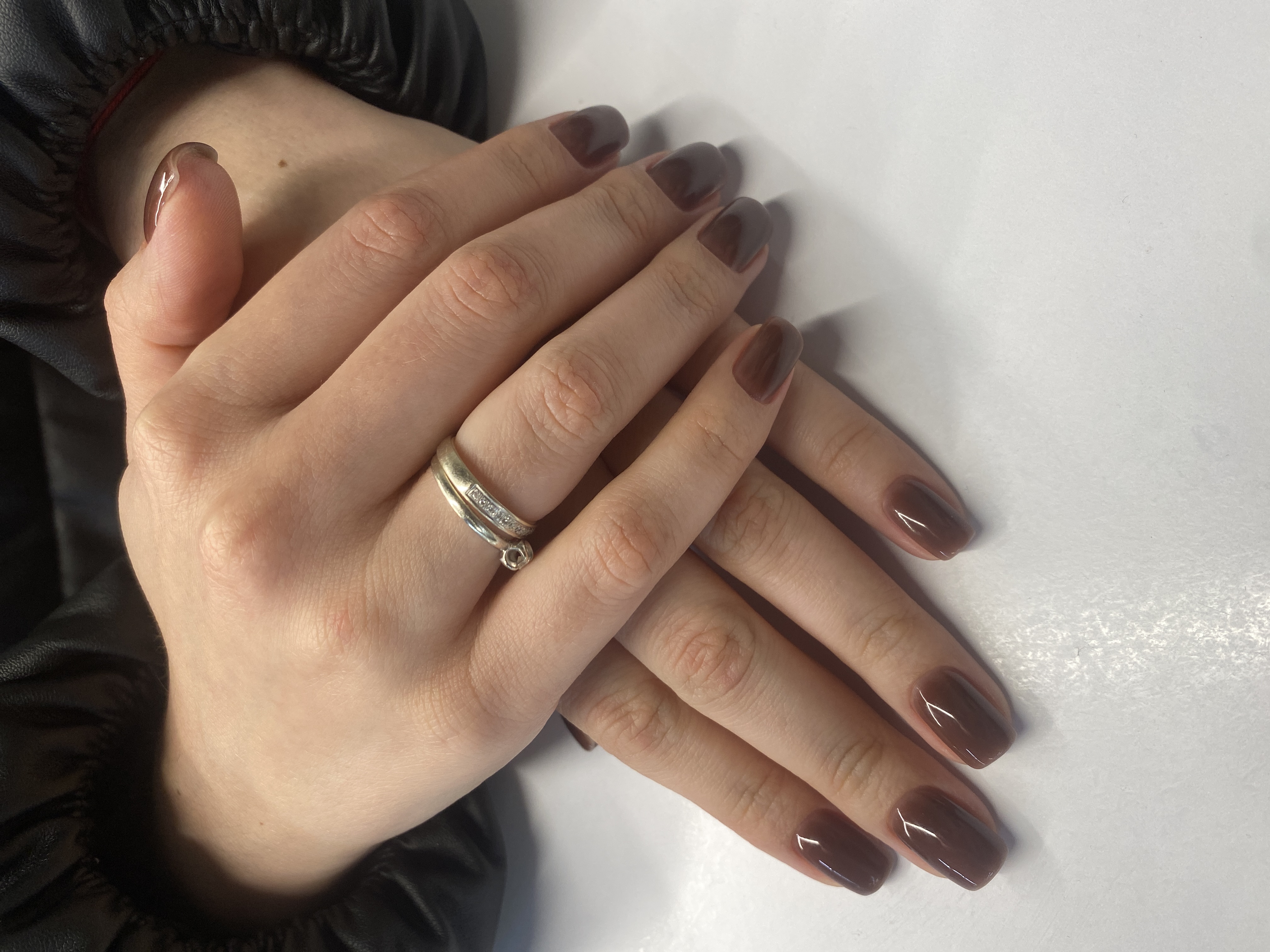 Маникюр, однотон, коричневый, на каждый день