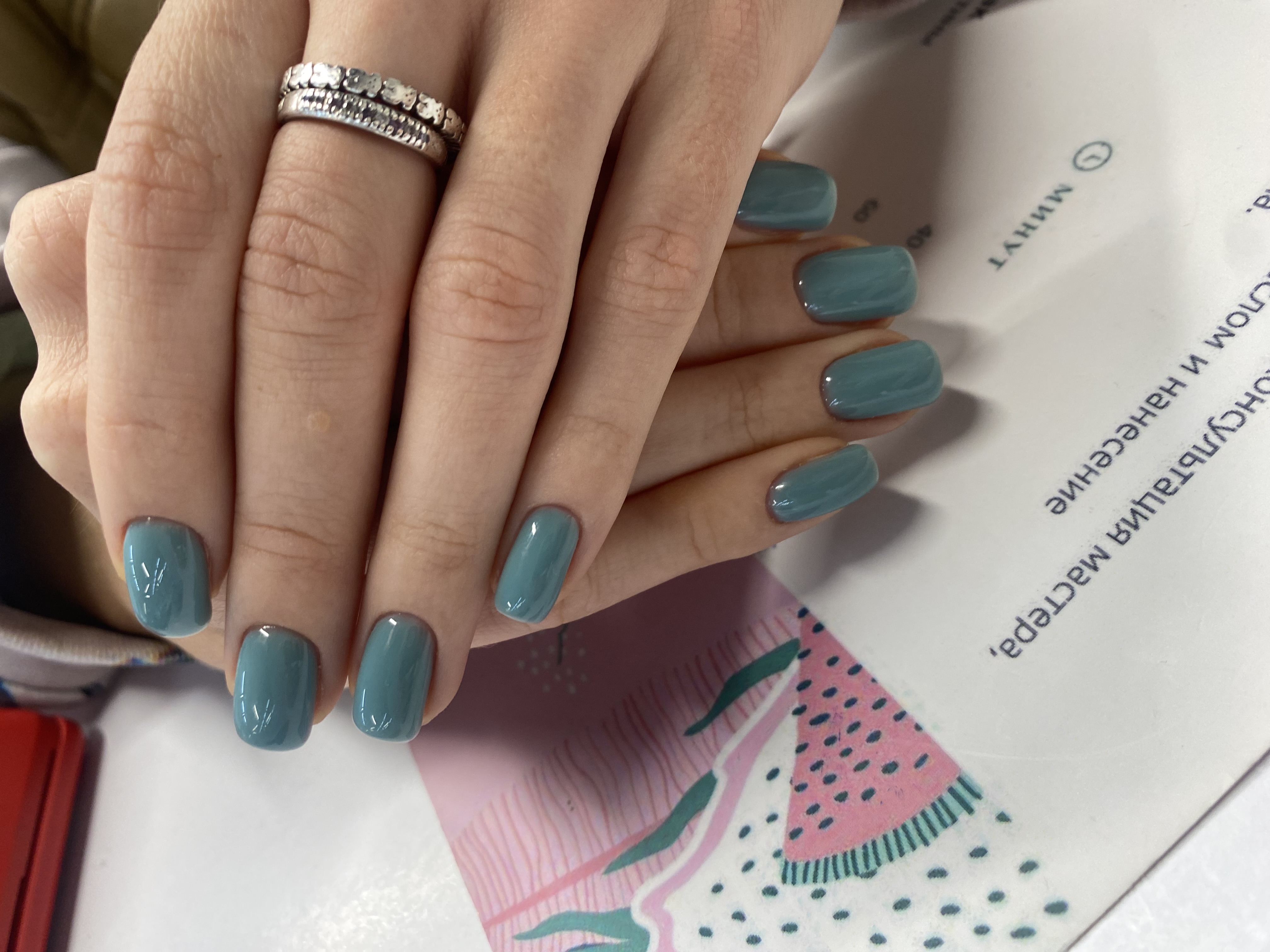 однотон, бирюзовый, на каждый день, Маникюр