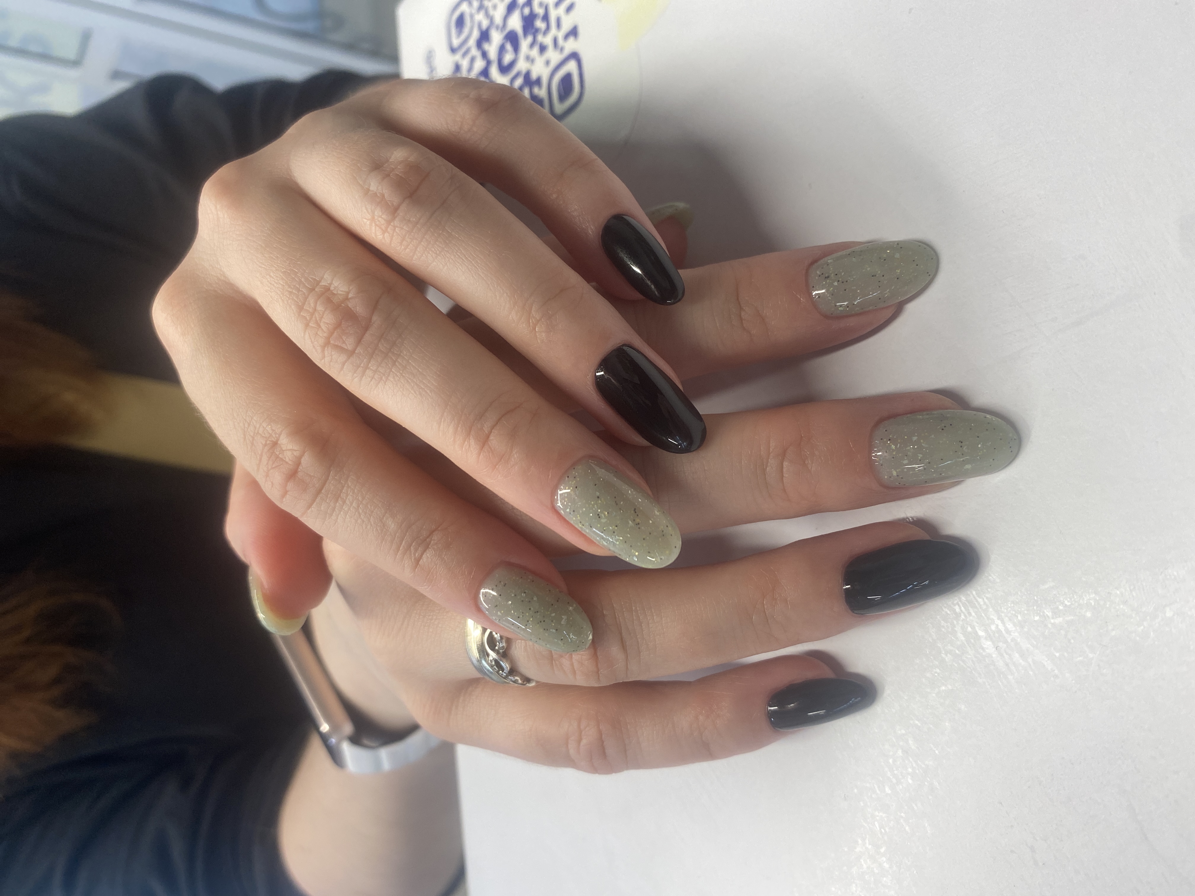 комбинированный, Маникюр, лак с блестками, коричневый, на каждый день