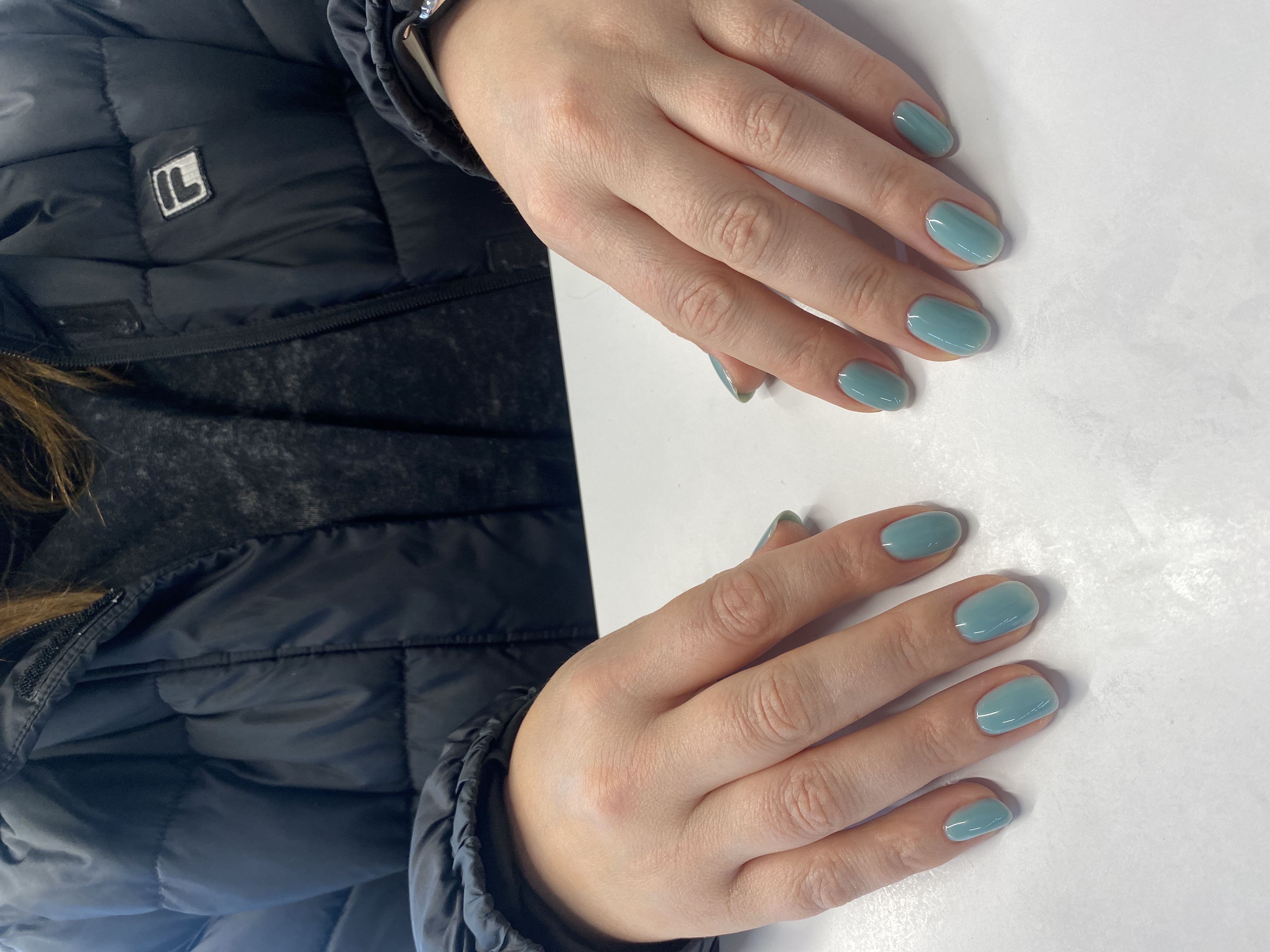 Маникюр, однотон, на каждый день, бирюзовый, нюд