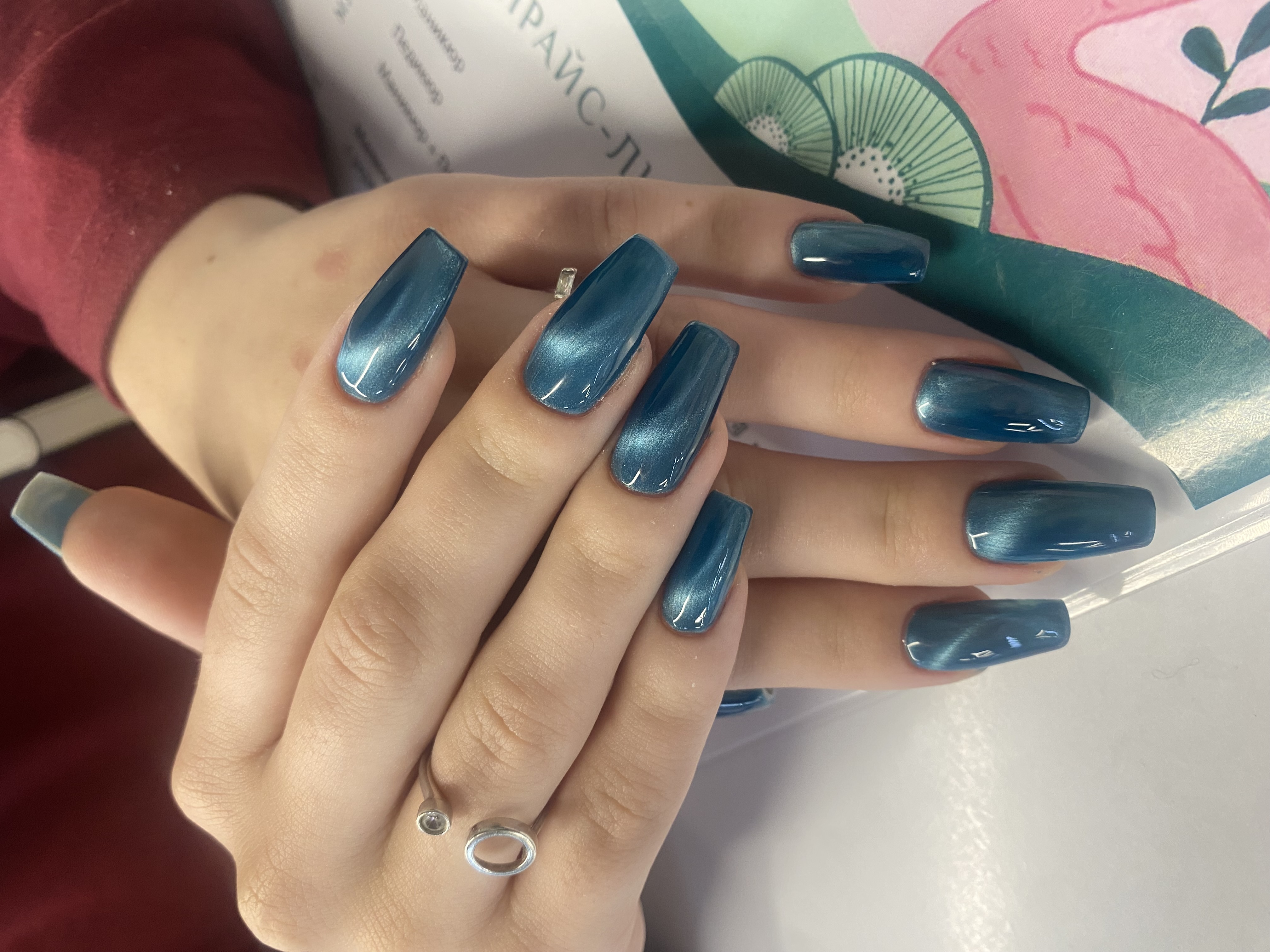 Маникюр, однотон, на каждый день, кошачий глаз, нежный, изумруд