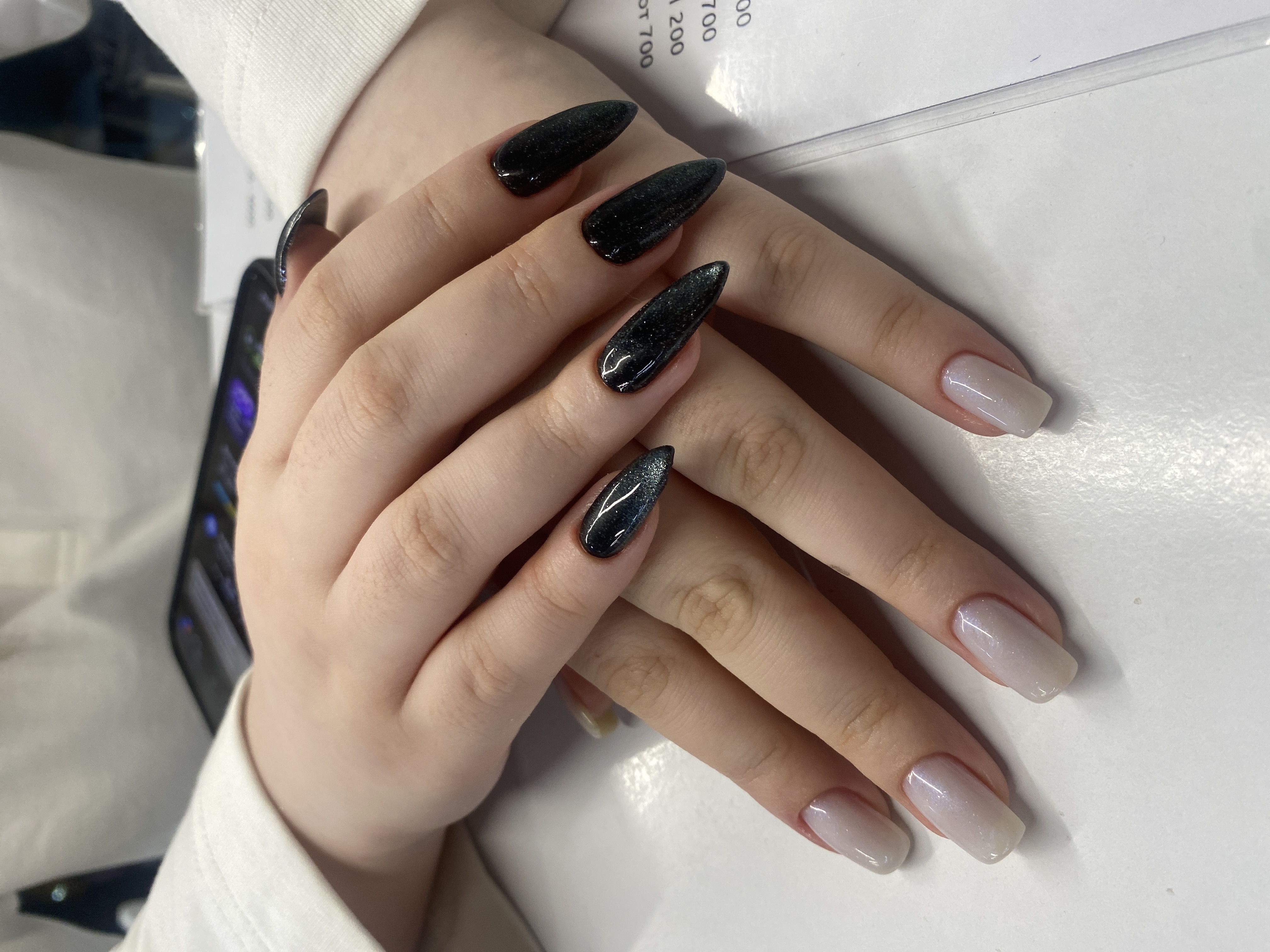 черный с серебром, кошачий глаз, оригинальный, на каждый день, Маникюр, комбинированный