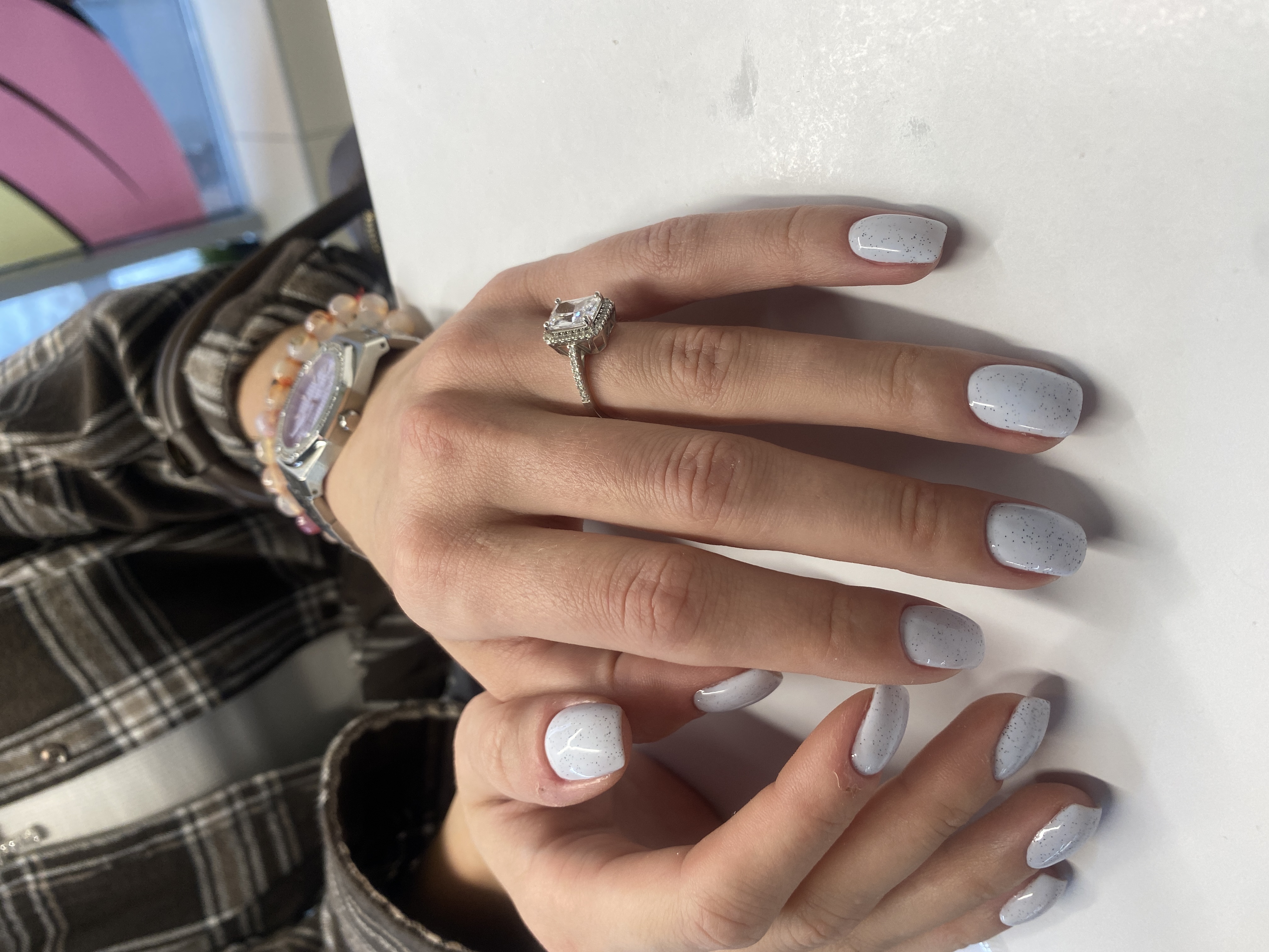 Маникюр, белый, топ в крапинку, на каждый день, однотон, нежный