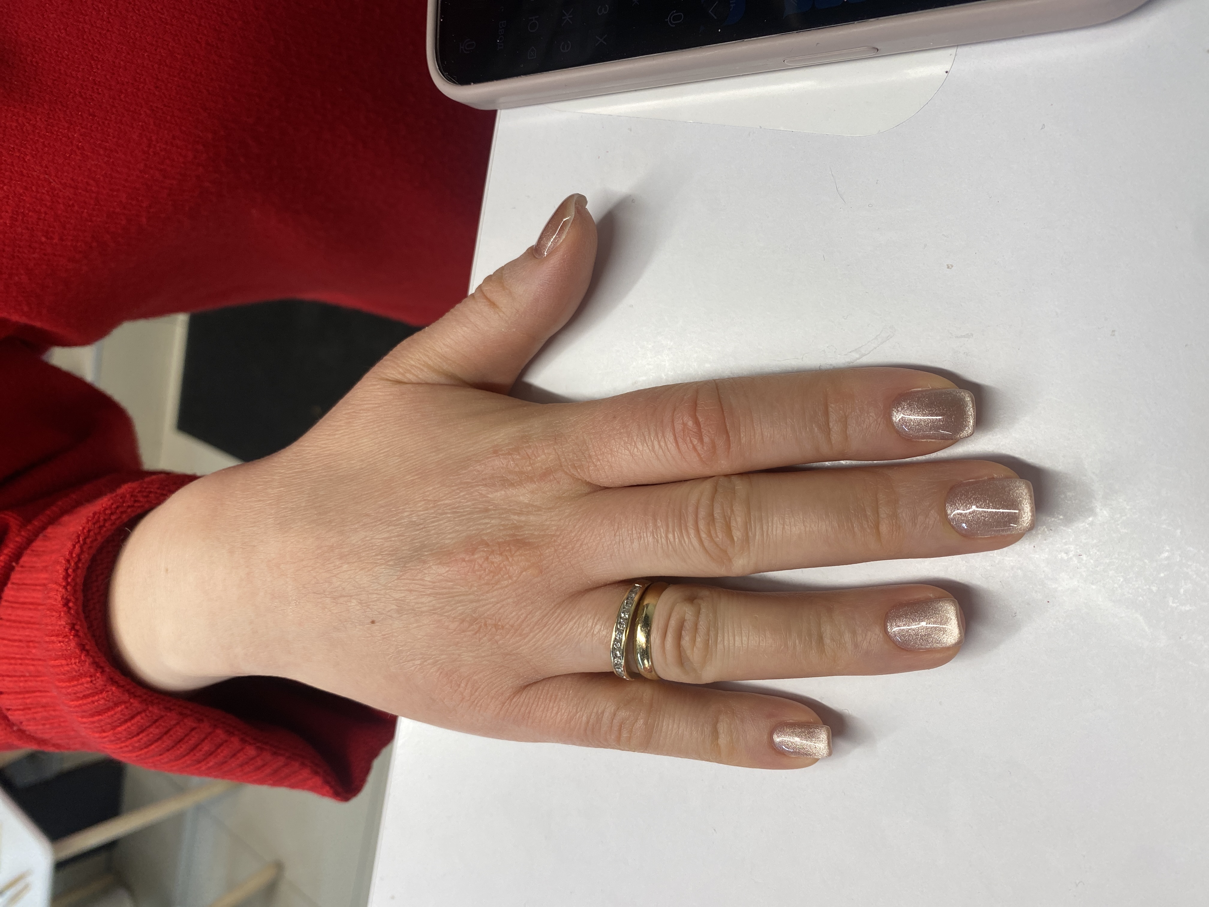 нежный, на каждый день, кошачий глаз, Маникюр, бежевый, однотон