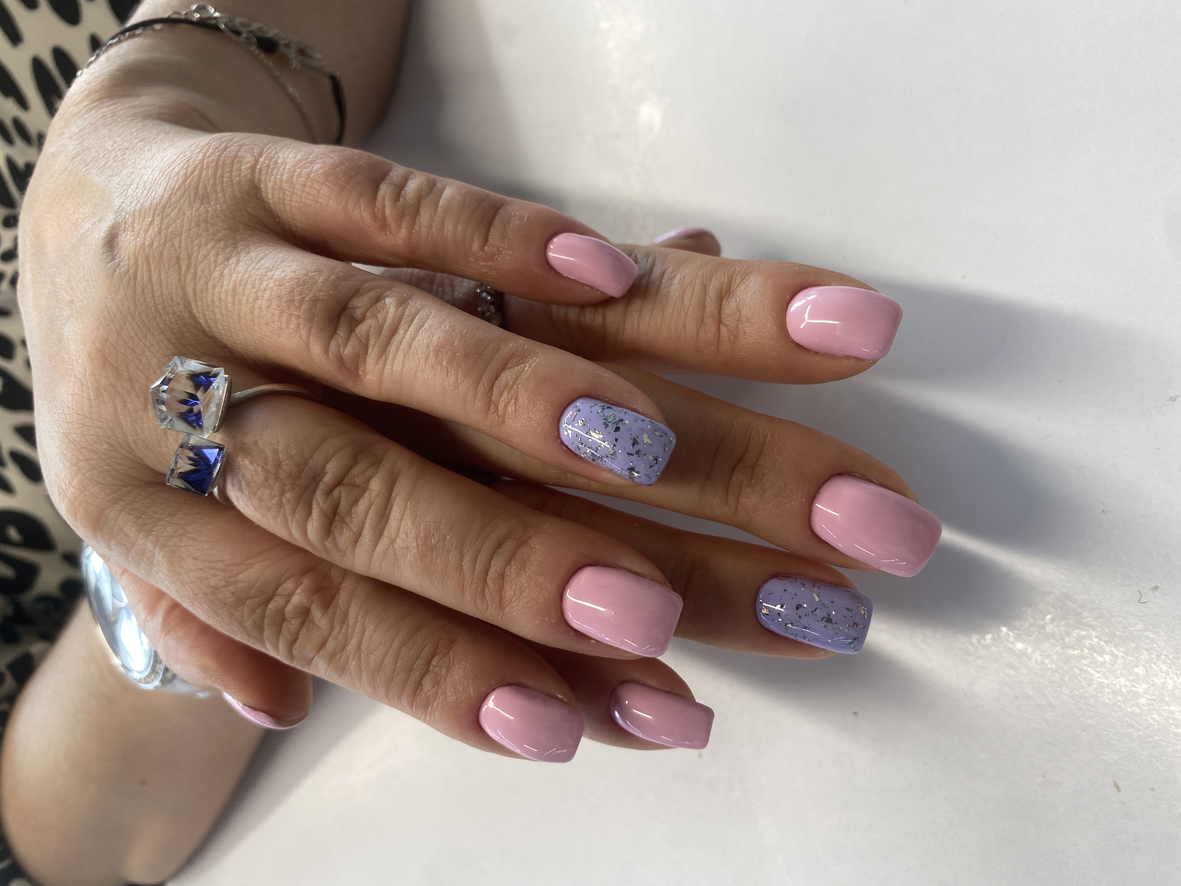 комбинированный, лак с блестками, Маникюр, на каждый день, розовый, нежный