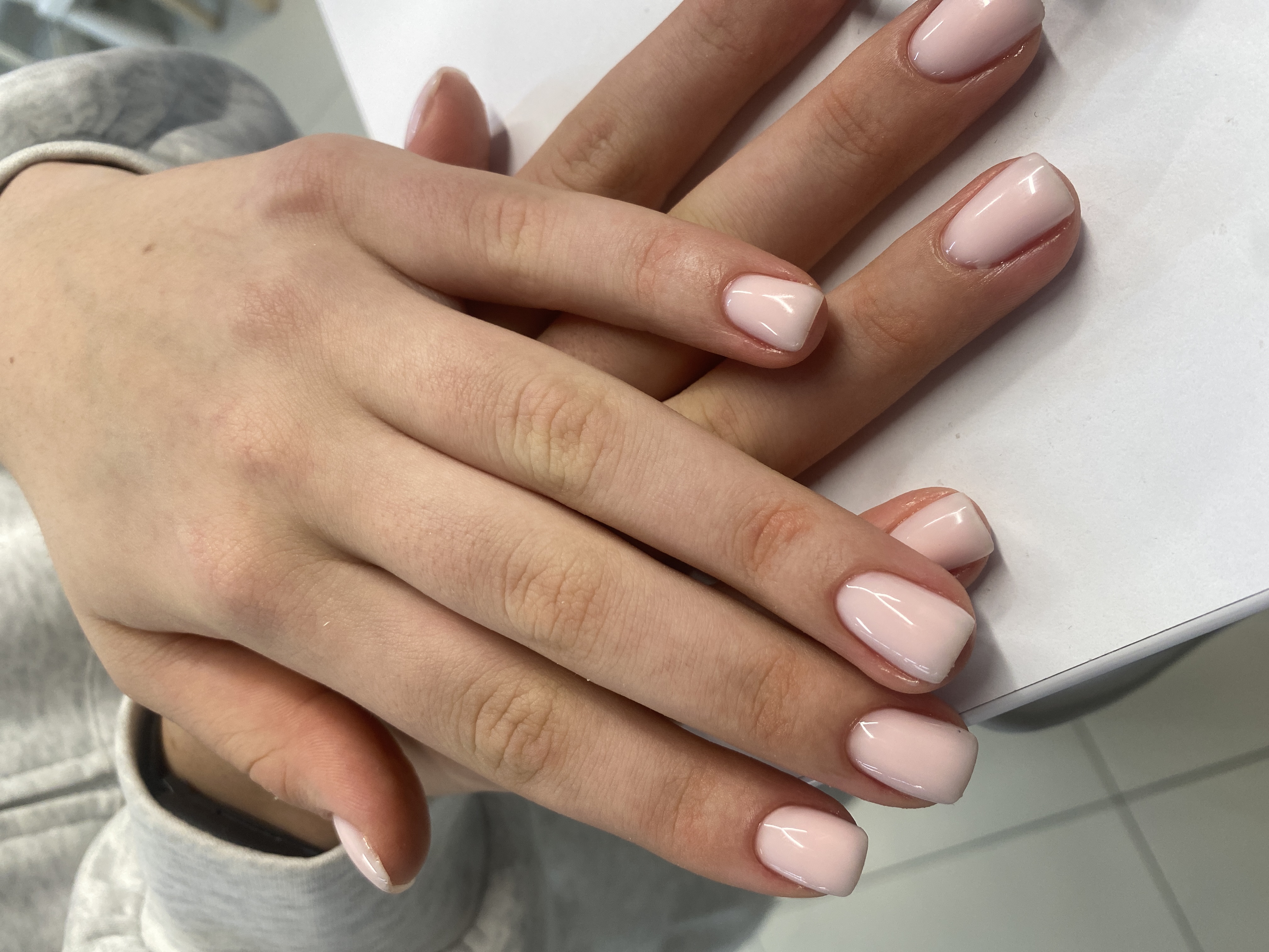 Маникюр, однотон, на каждый день, белый, нюд