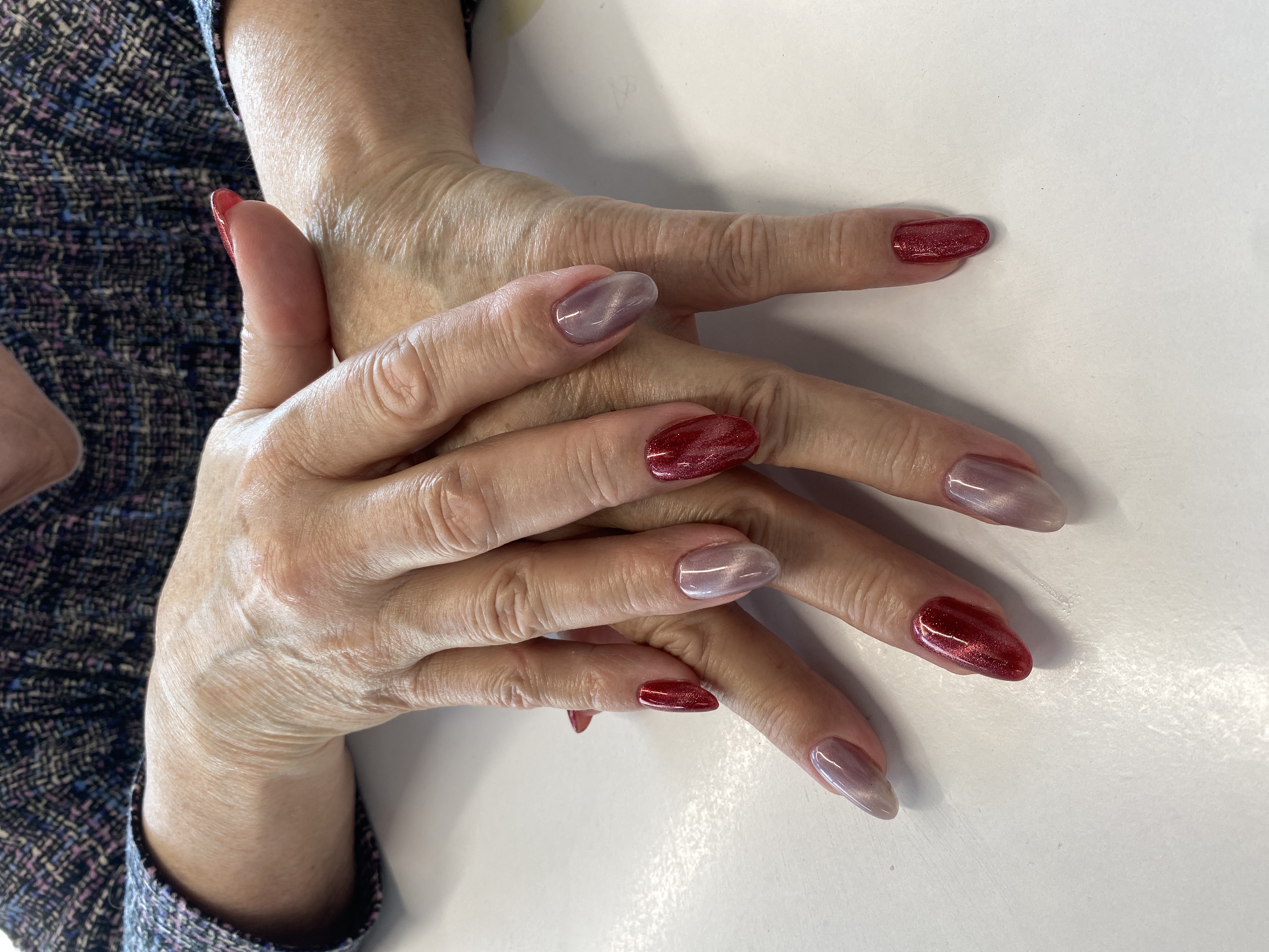 малиновый, комбинированный, Маникюр, кошачий глаз, на каждый день