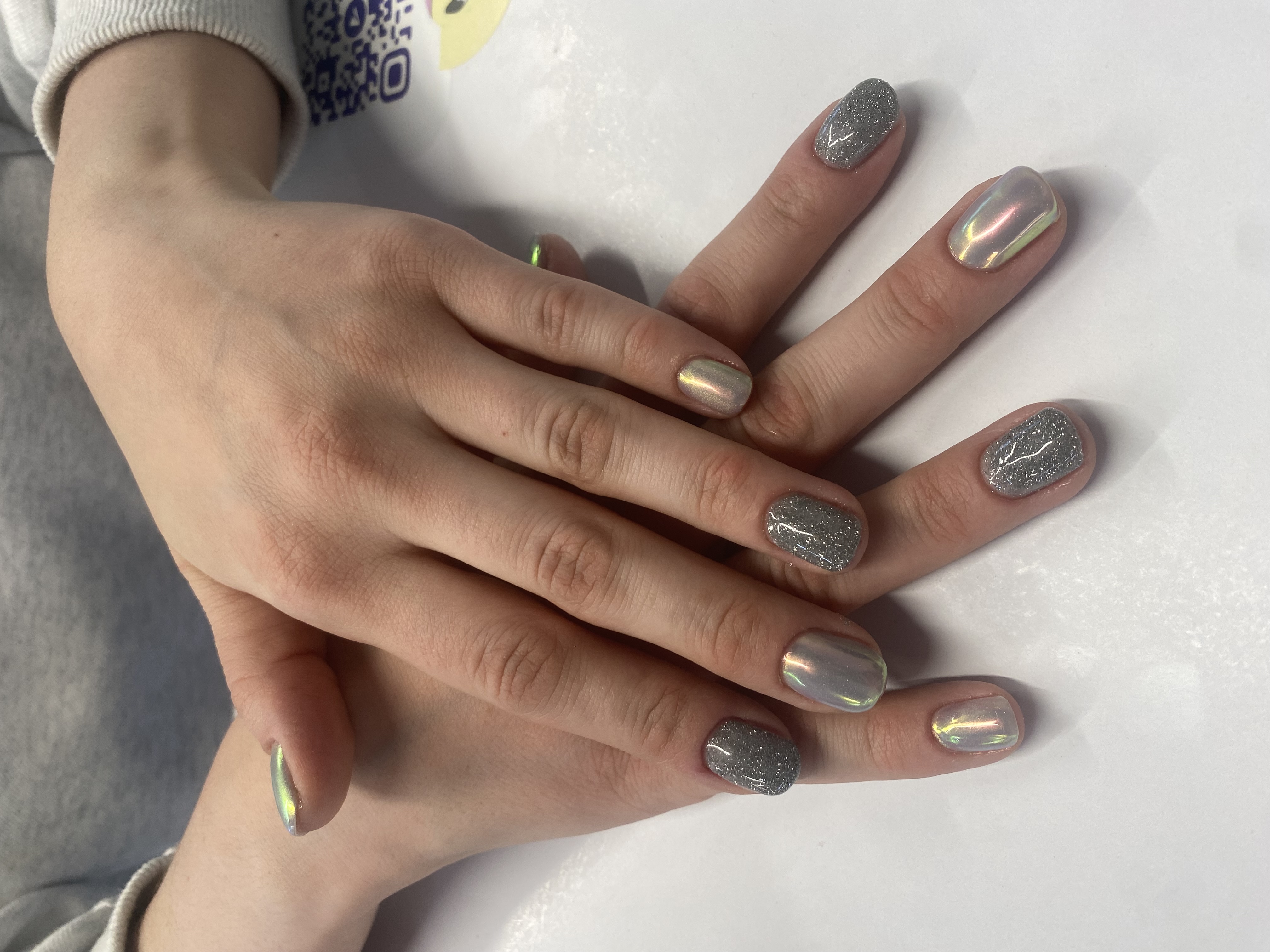 дизайн, комбинированный, втирка, Маникюр, на каждый день, серебро