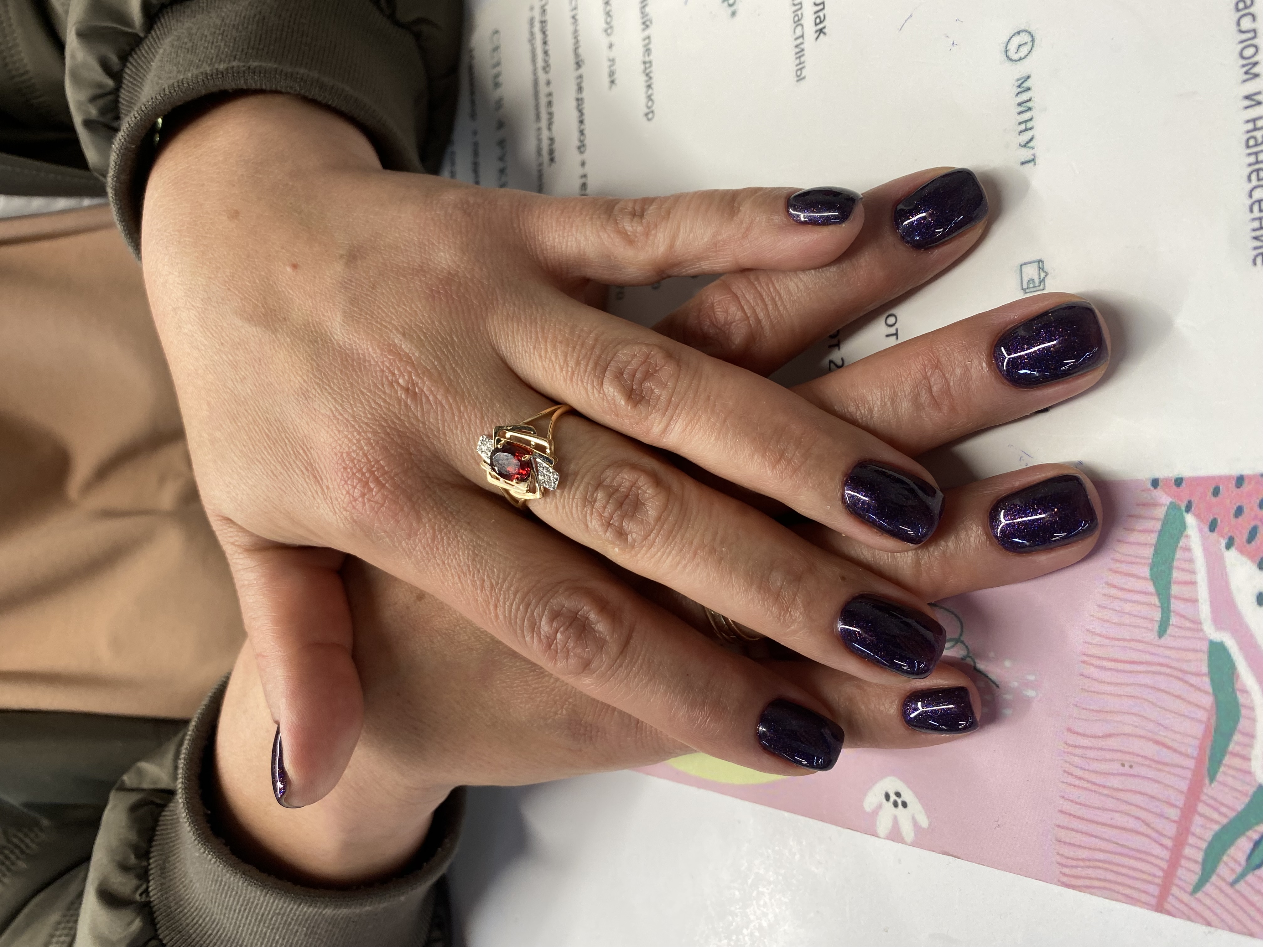 однотон, Маникюр, лак с блестками, темносиний, на каждый день