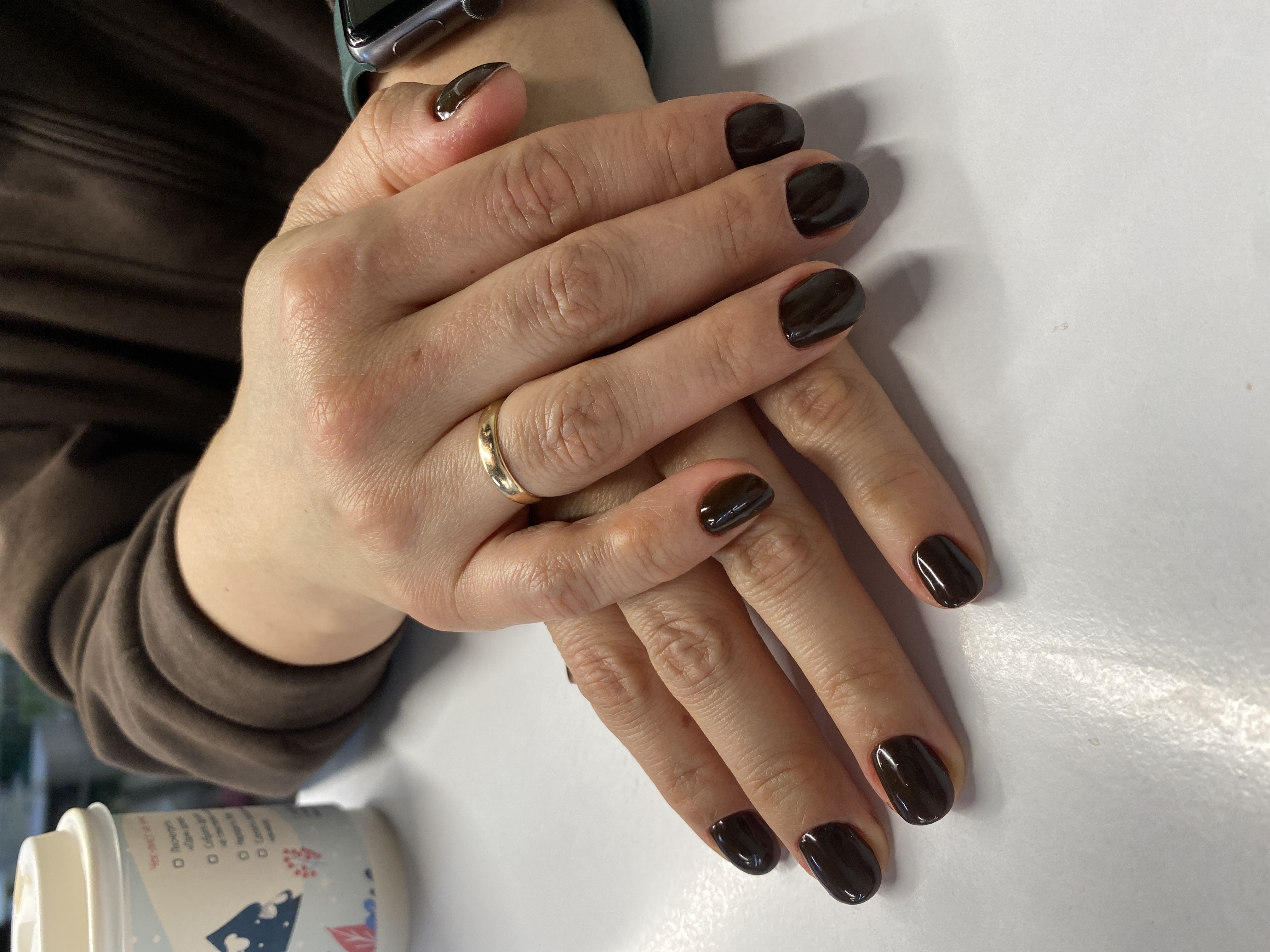 однотон, Маникюр, темный шоколад, на каждый день