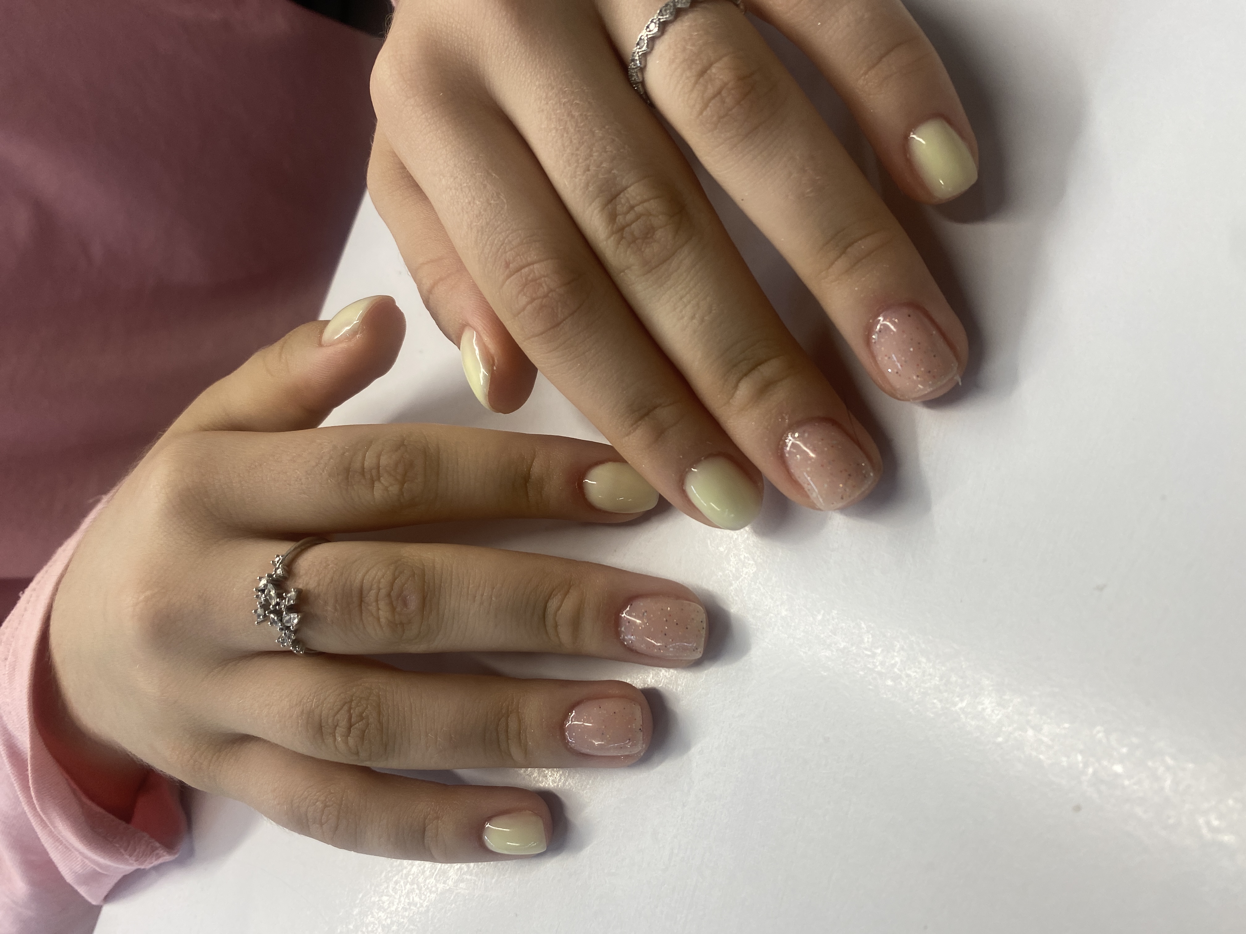 комбинированный, нюд, Маникюр, на каждый день, слоновая кость