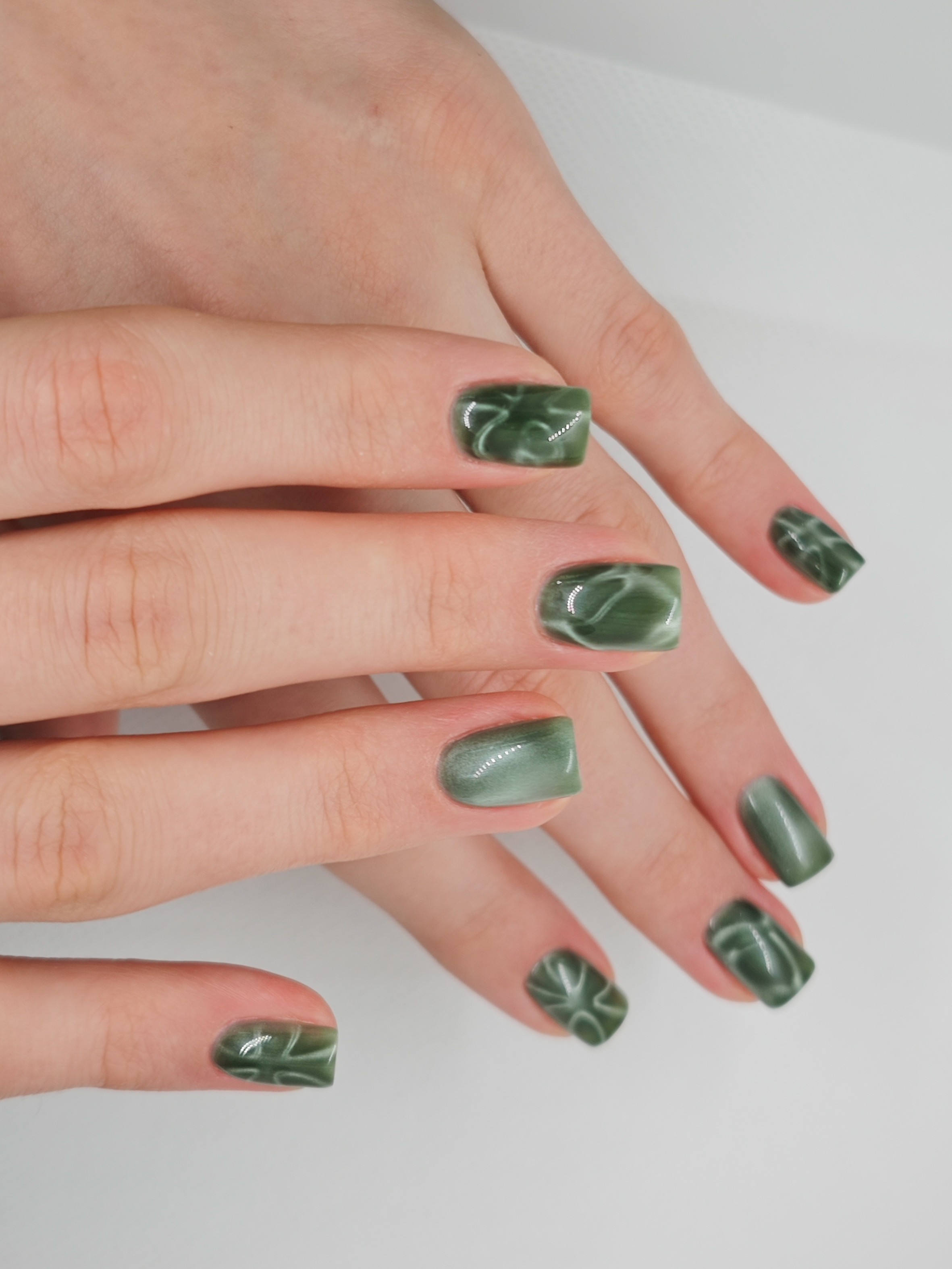 зеленый, Маникюр, оригинальный, на каждый день, однотон, кошачий глаз