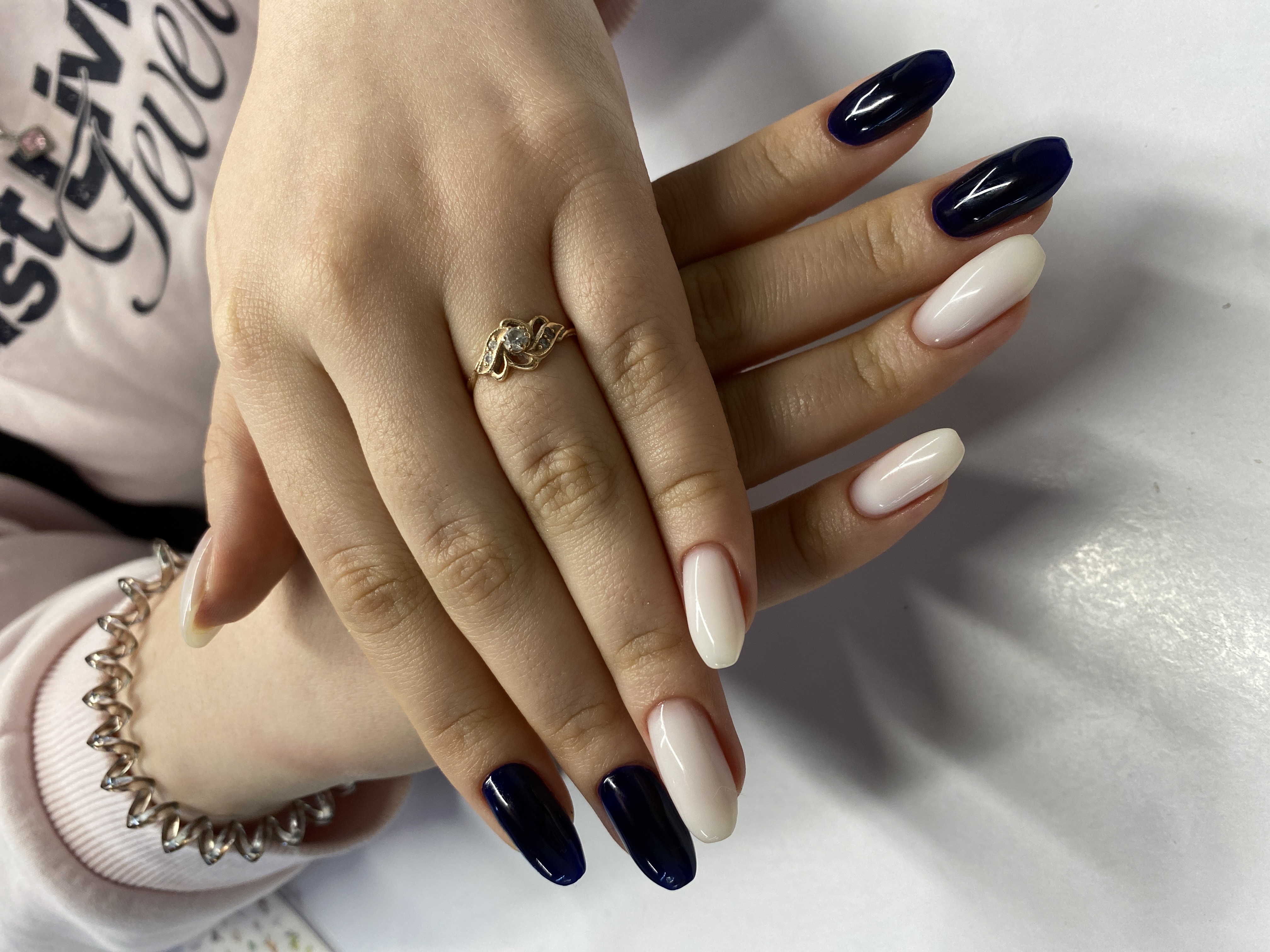 Маникюр, темносиний, комбинированный, на каждый день