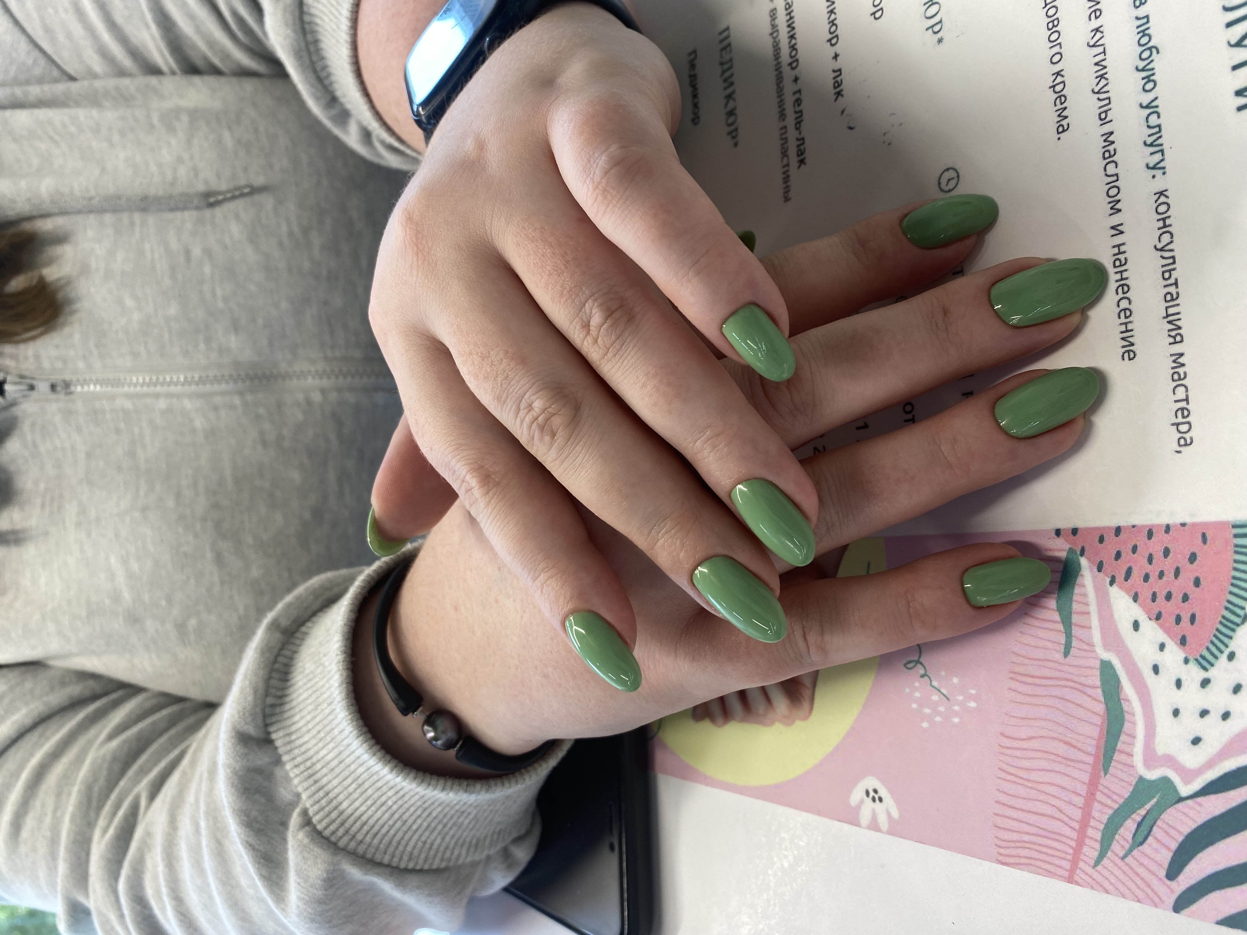 нюд, Маникюр, однотон, на каждый день, оливковый