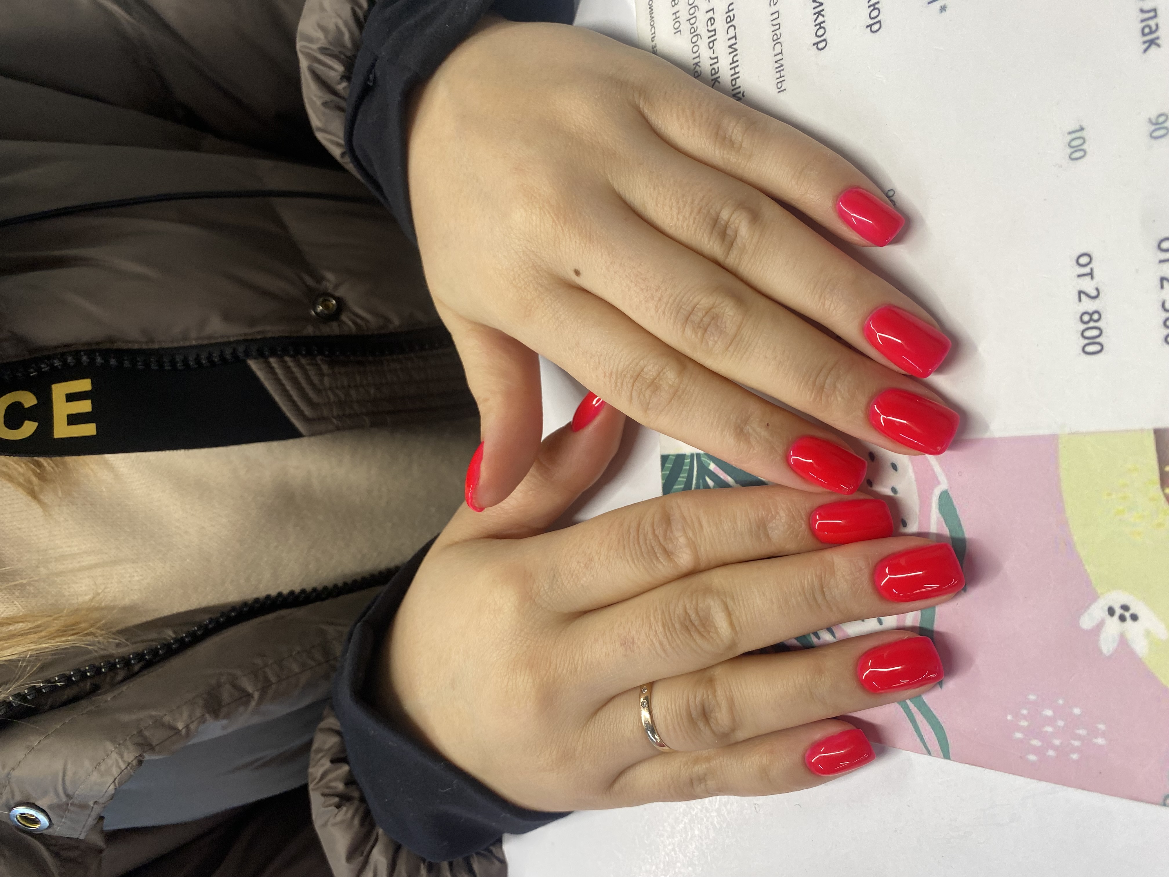 Маникюр, однотон, на каждый день, алый