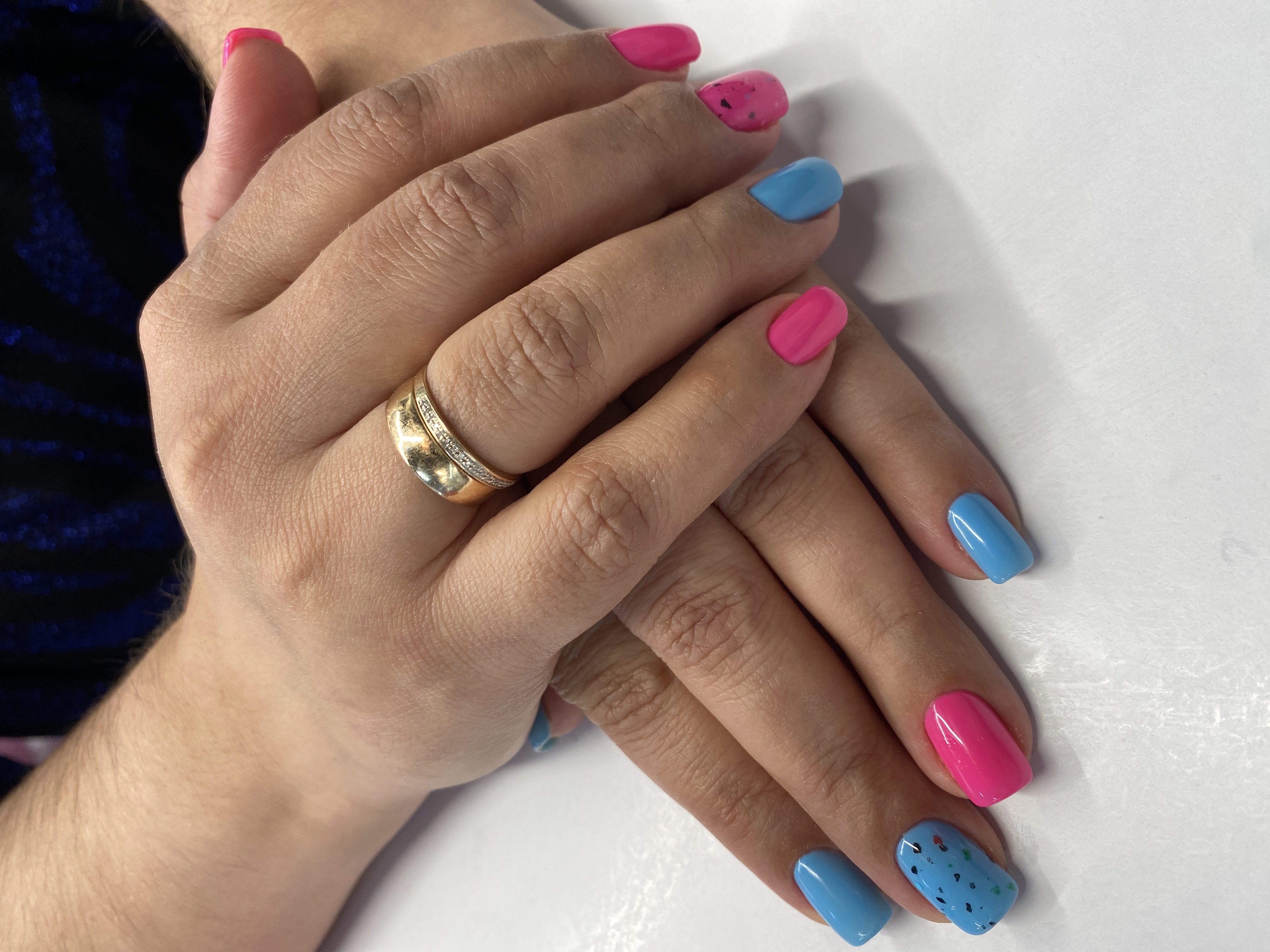 Маникюр, комбинированный, на каждый день, голубой