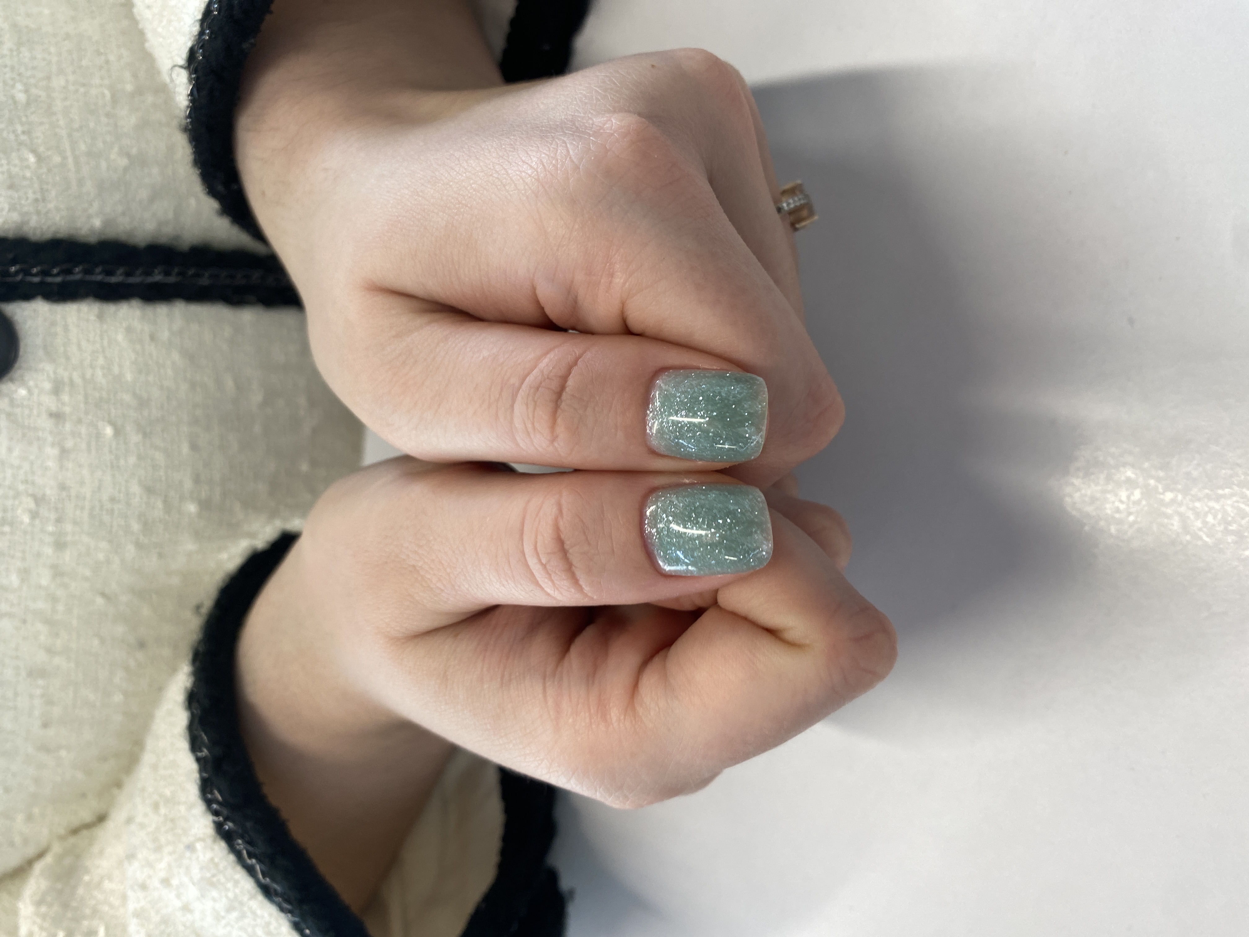 нежный, Маникюр, однотон, лак с блестками, бирюзовый, на каждый день