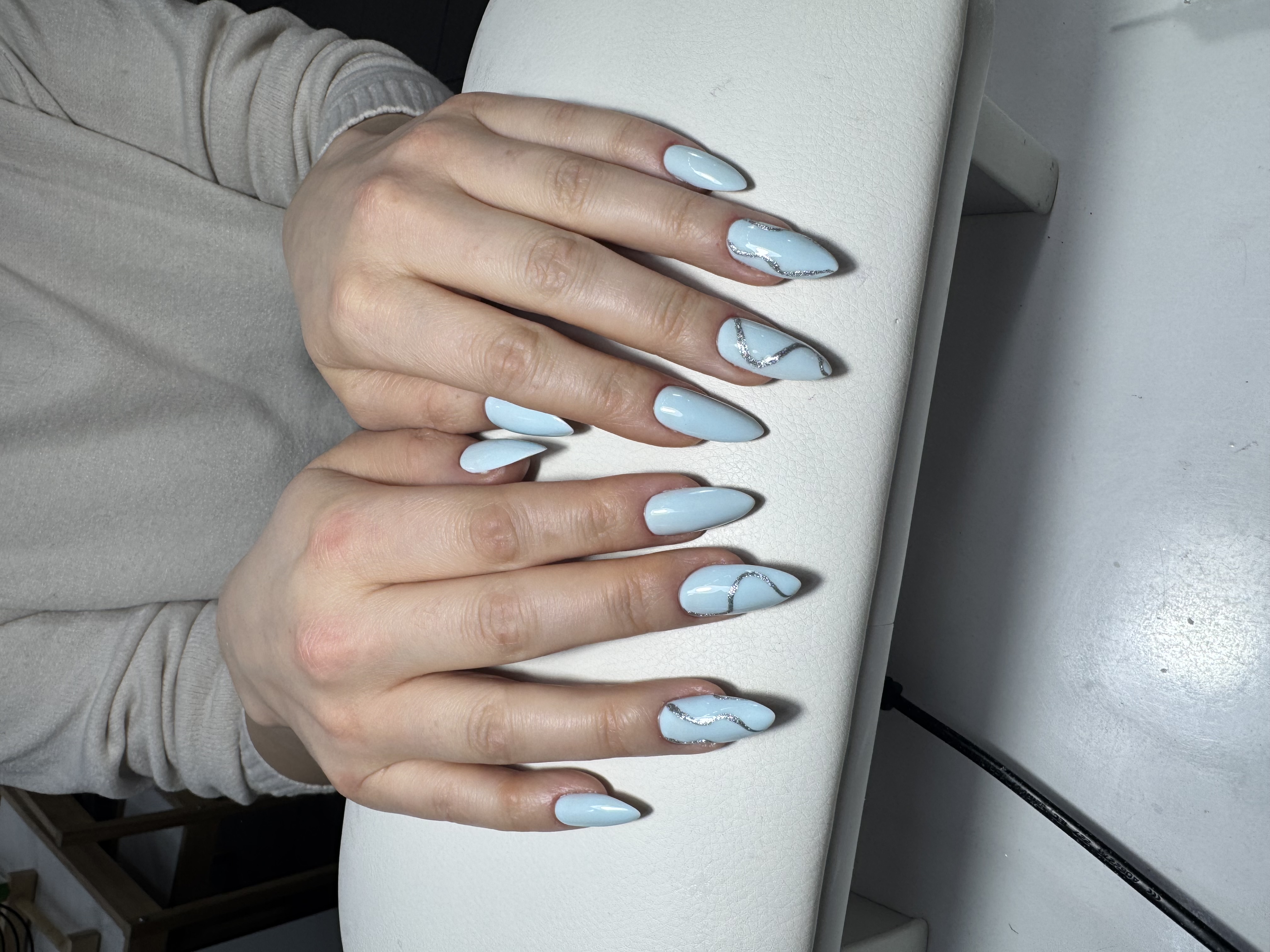 голубой, блестки, Маникюр, дизайн, линии, Нежная абстракция, на каждый день