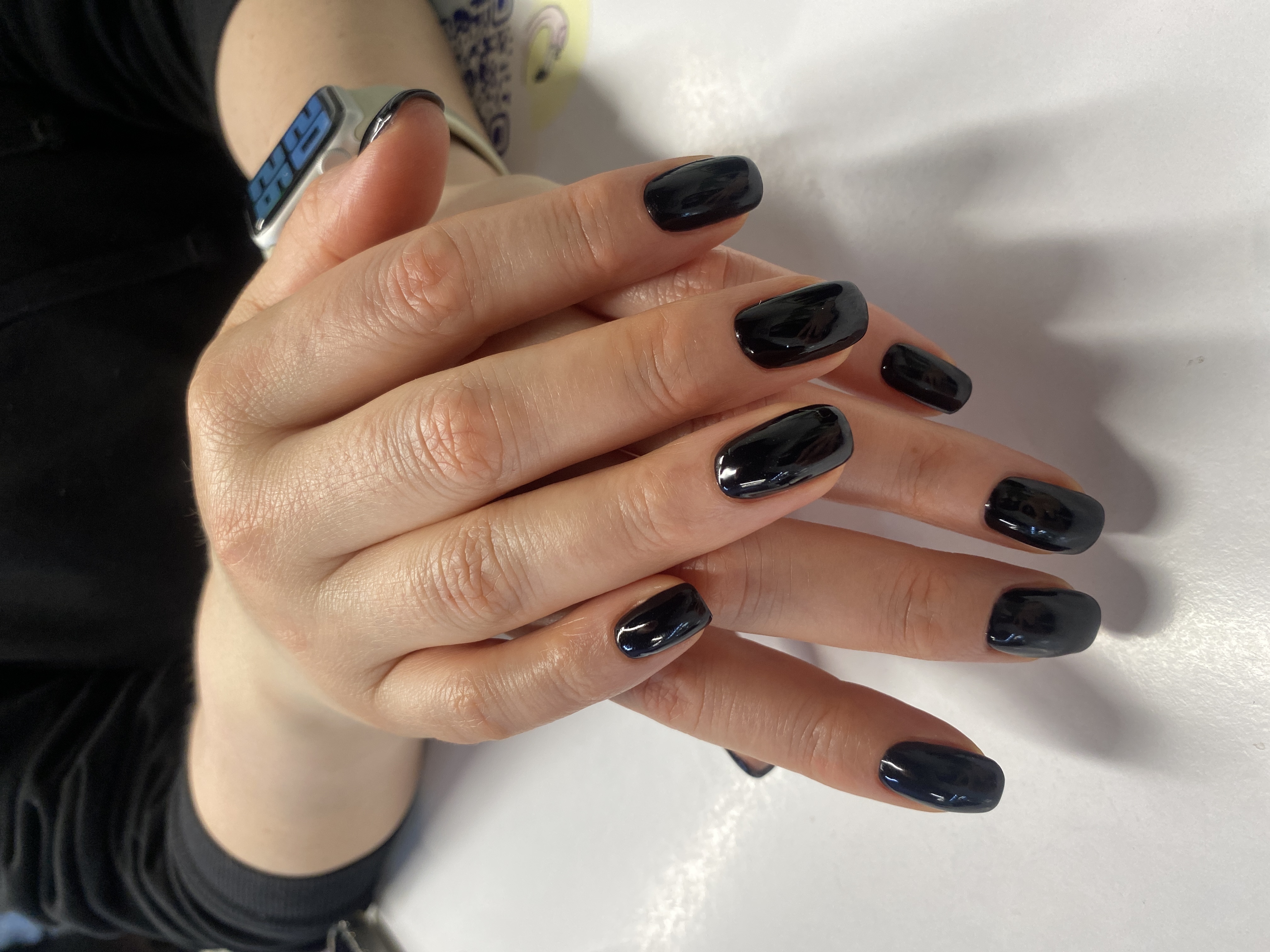 Маникюр, однотон, черный, на каждый день