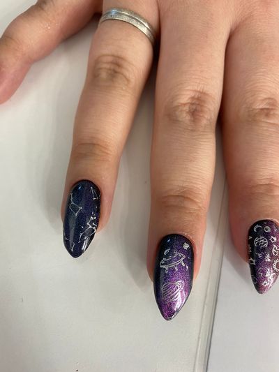 дизайн, глянцевый, блестки, звезды, космос, темносиний, серебро