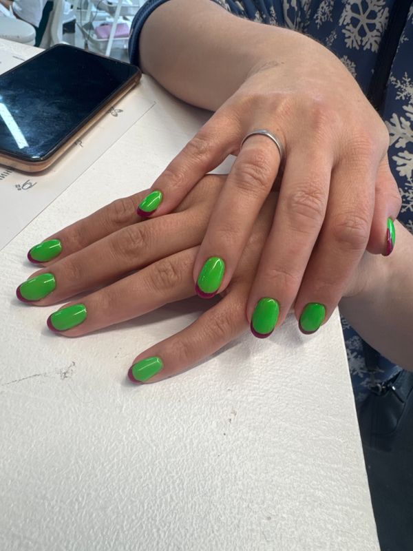 глянцевый, зеленый, комбинированный, Маникюр, дизайн, френч