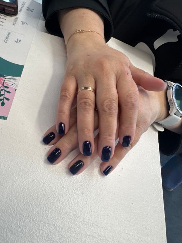 глянцевый, разная длинна, темносиний, однотон, Маникюр