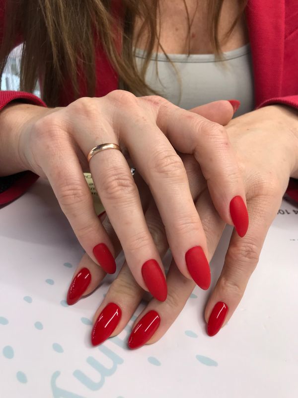 красный, глянцевый, матовый, однотон, Маникюр