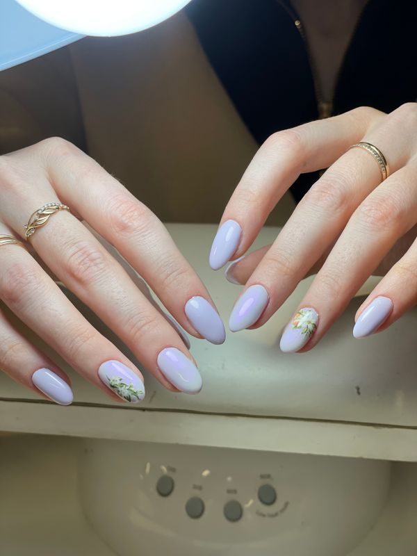 Маникюр, голубой, глянцевый, дизайн, цветы, "весенний", нюд, нежный