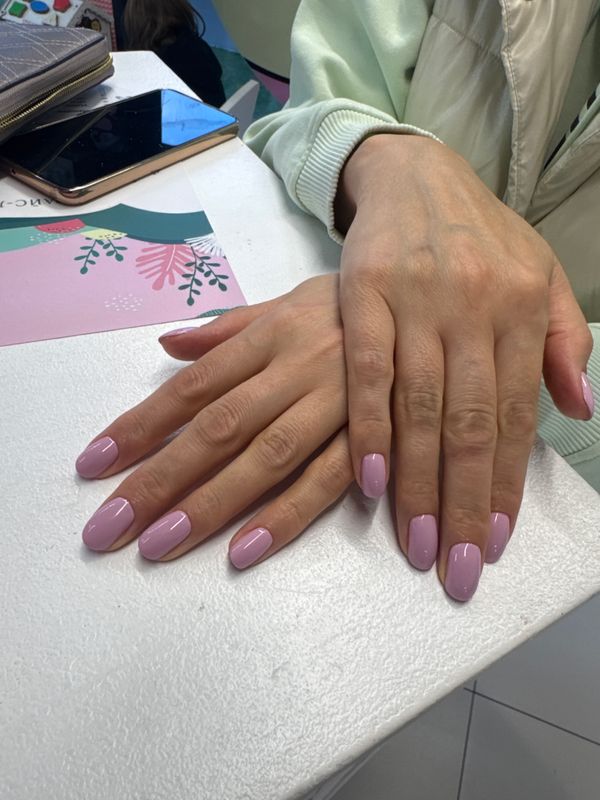 глянцевый, сиреневый, нюд, однотон, Маникюр, на каждый день, нежный