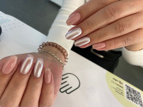 Маникюр, розовый, комбинированный, на каждый день, глянцевый, втирка, дизайн