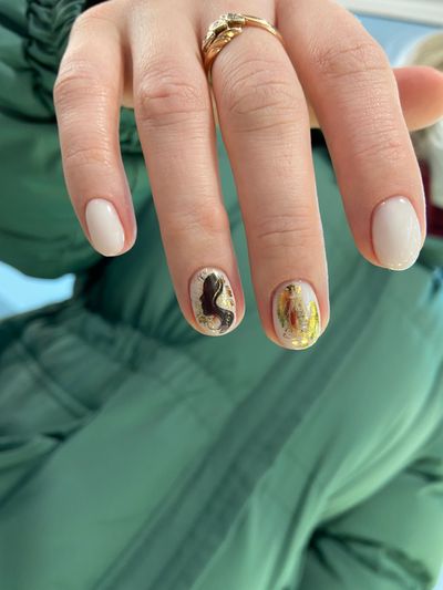 дизайн, рисунок, абстракция, профиль, фольга, глянцевый, нюд, разные цвета, белый, золото, черный, зеленый, коричневый