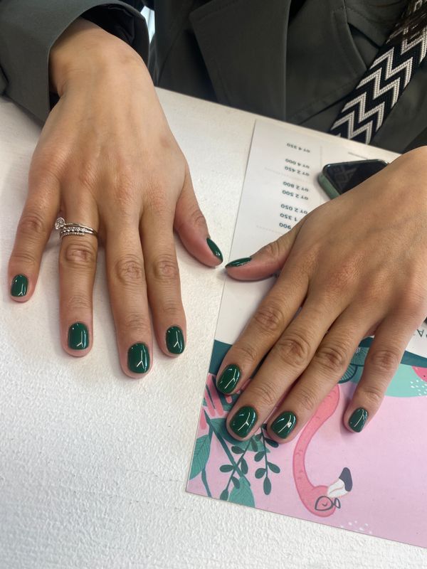 однотон, зеленый, разная длинна, глянцевый, Маникюр