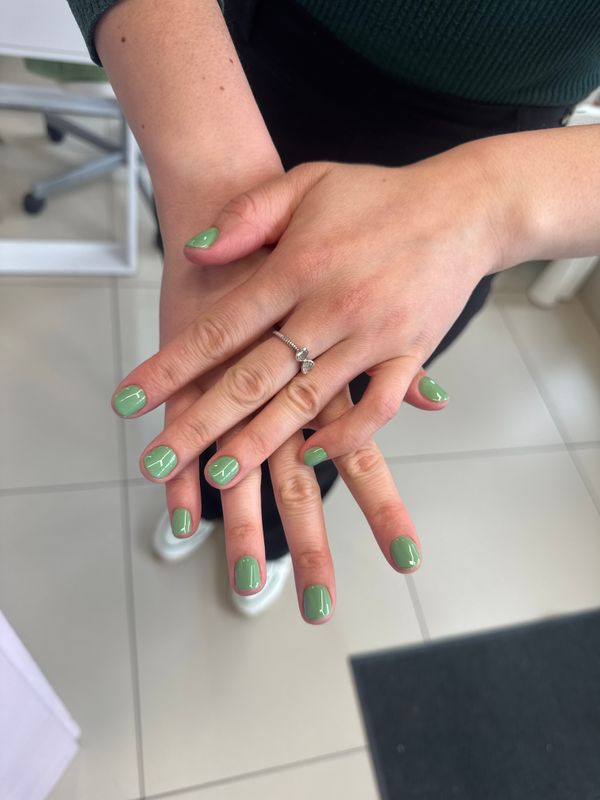 глянцевый, салатовый, нюд, однотон, Маникюр, на каждый день, нежный