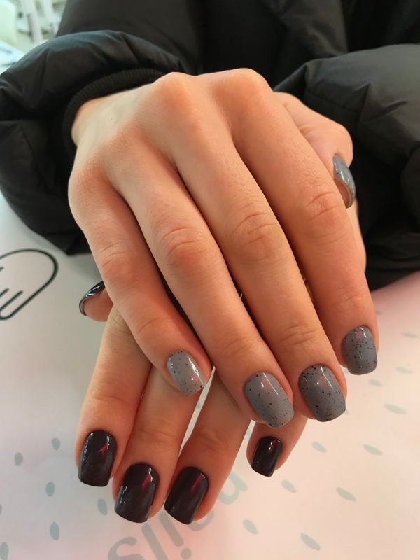 глянцевый, серый, Маникюр, комбинированный, на каждый день