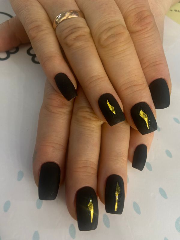 Маникюр, черный, матовый, дизайн, фольга, абстракция, оригинальный