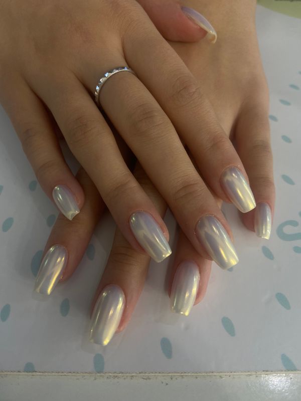 Маникюр, серебро, праздничный, глянцевый, дизайн, втирка, лак с блестками, однотон