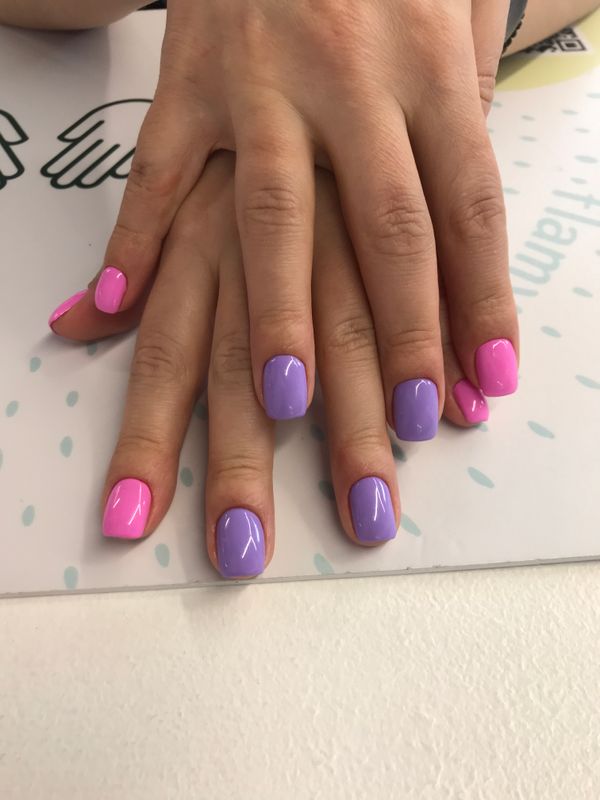 Маникюр, розовый, глянцевый, комбинированный