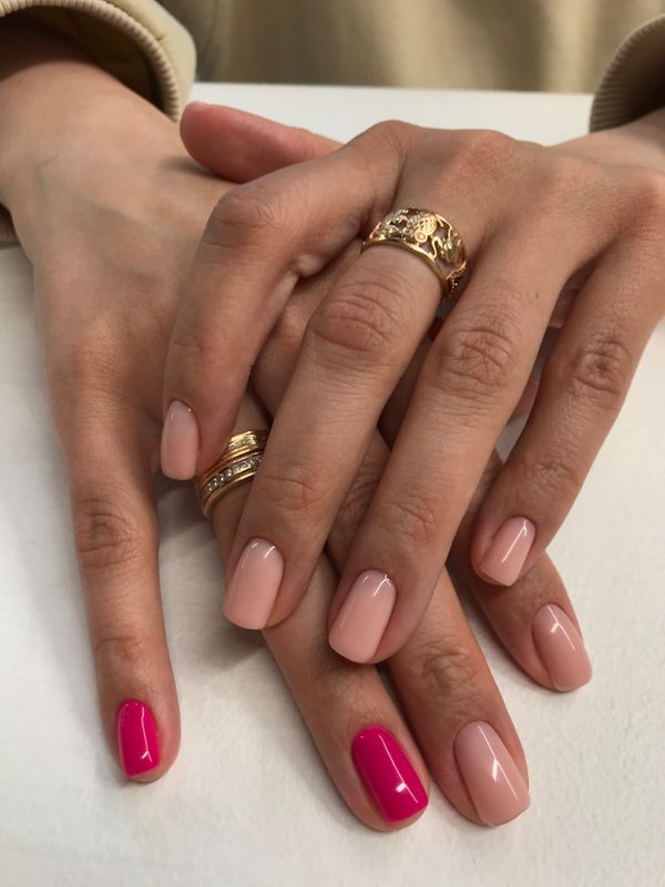 глянцевый, розовый бледный, комбинированный, Маникюр, на каждый день