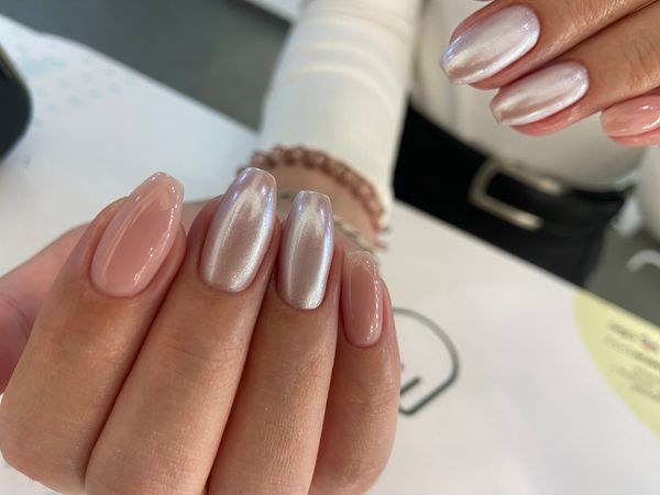 Маникюр, розовый, комбинированный, на каждый день, глянцевый, втирка, дизайн