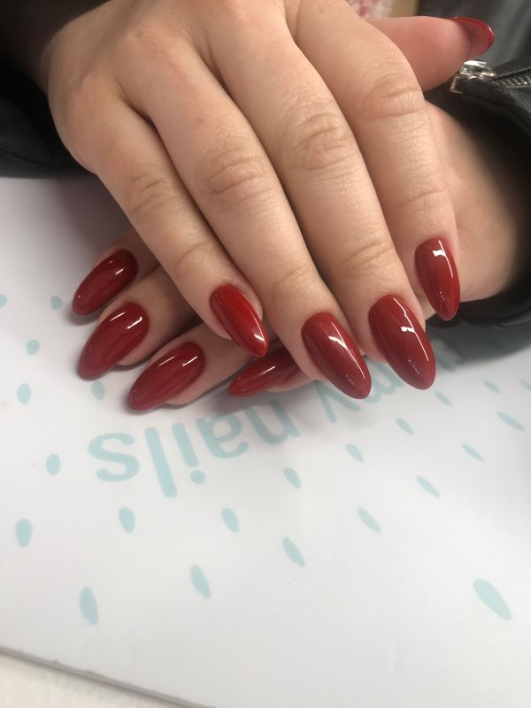 бордовый, Маникюр, глянцевый, однотон