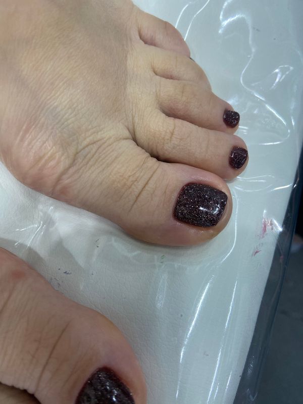 Педикюр, асфальт, глянцевый, лак с блестками