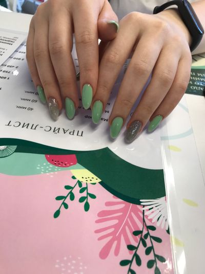 Маникюр, глянцевый, шиммер, дизайн, сухоцвет, бирюзовый, комбинированный