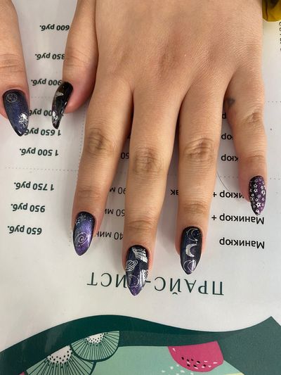 дизайн, глянцевый, блестки, звезды, космос, темносиний, серебро